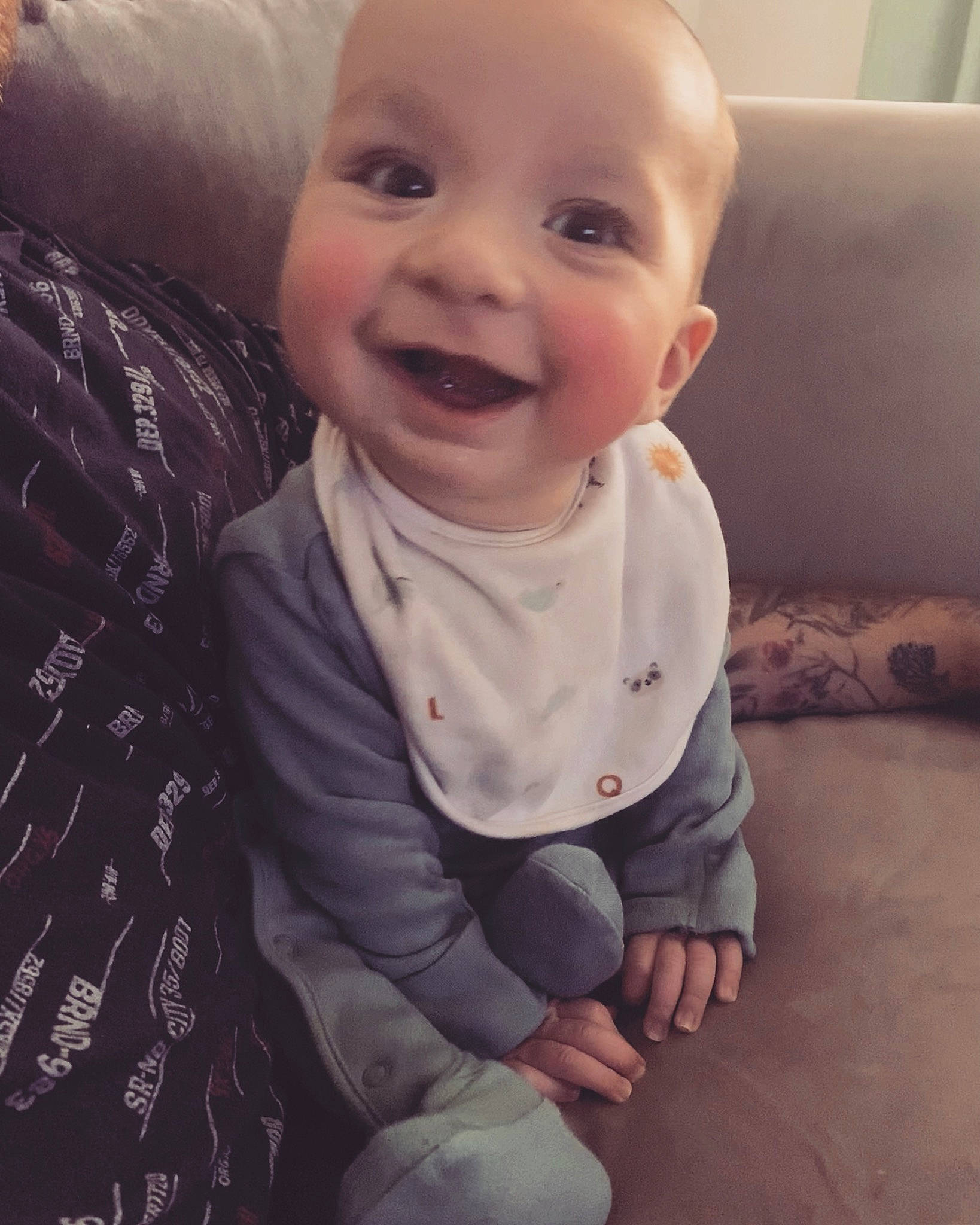 Kobi joined the competition — help win amazing prizes! baby, baby_laughing, baby_toddler_clothing, cheek, comfort, cool, finger, happy, iris, lip, mouth, nose, outerwear, person, skin, sleeve, smile, standing, t_shirt, textile