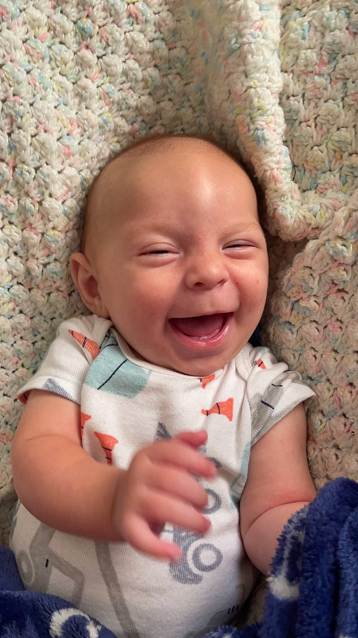 Silas joined the competition — help win amazing prizes! baby, baby_laughing, baby_toddler_clothing, cheek, chin, comfort, eye, facial_expression, finger, gesture, hand, happy, lip, mouth, nose, person, pink, skin, sleeve, smile
