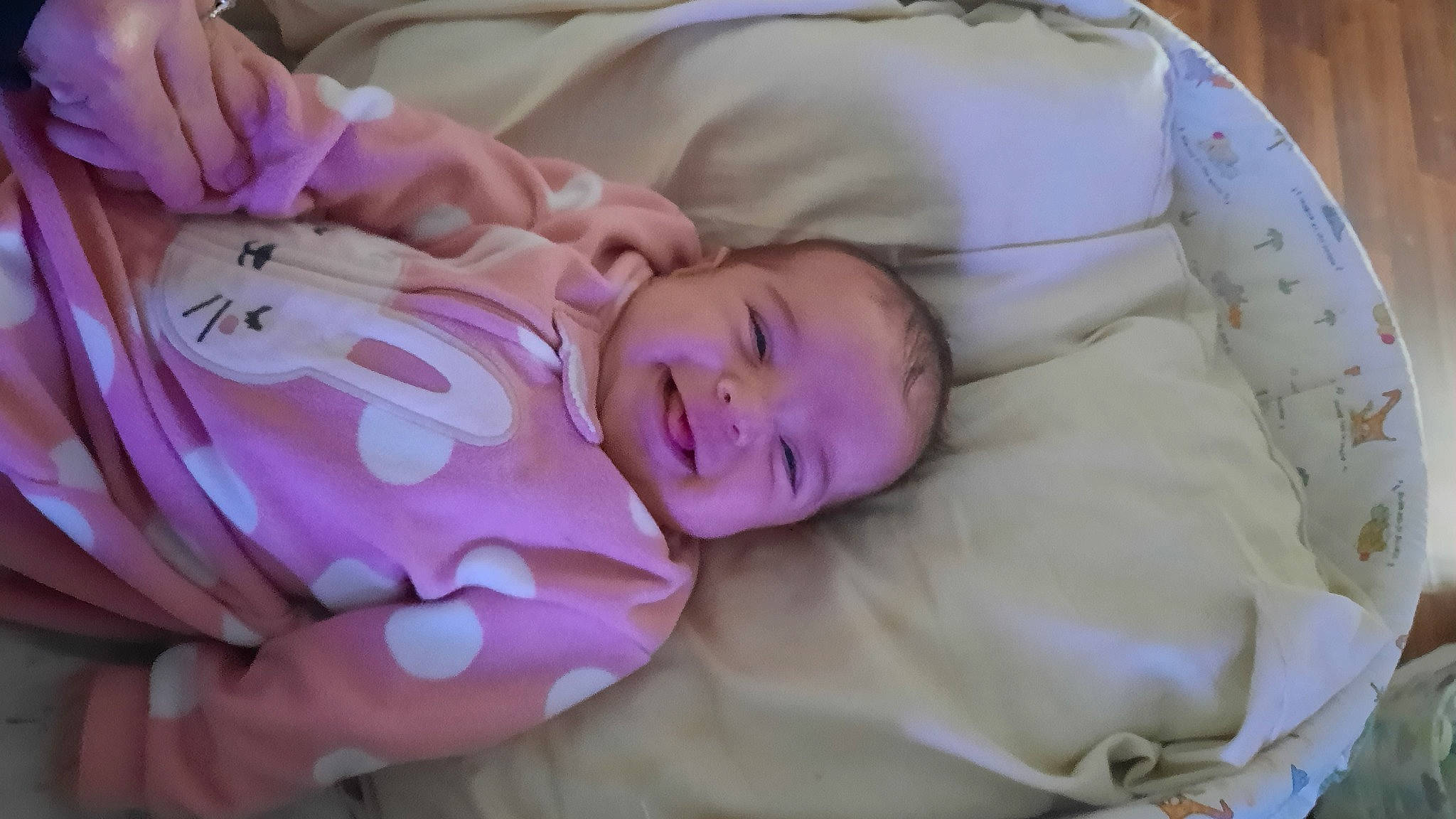 Katelyn Pace is registered to the contest to win money with this photo: baby, baby_products, baby_toddler_clothing, bedtime, cheek, child, comfort, eye, happy, linens, magenta, nap, person, room, sleep, smile, toddler