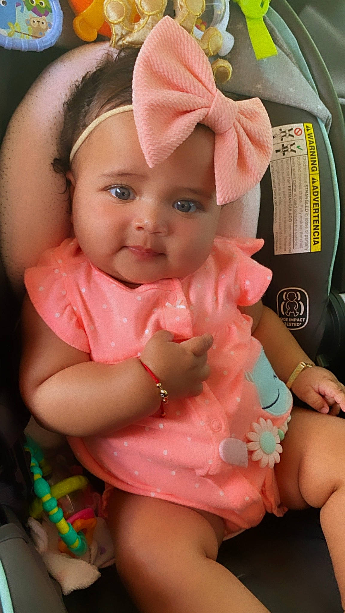 Megan joined the competition — help win amazing prizes! baby, baby_products, cheek, child, hair_accessory, head, headgear, headwear, person, pink, skin, toddler