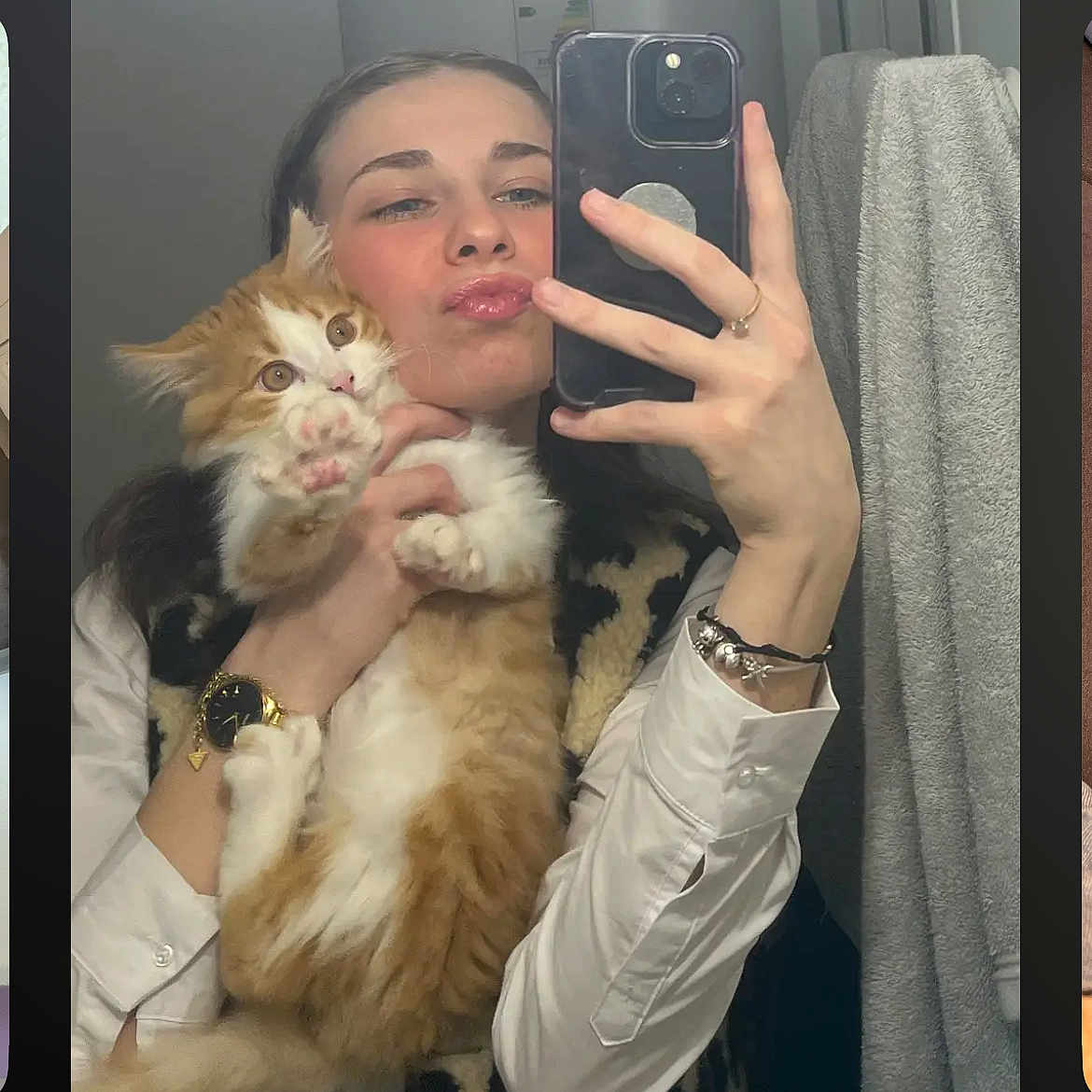 Mimi participe au concours pour gagner de l'argent avec cette photo : adult, animal, cat, doctor, electronics, face, female, hair, head, indoors, kitten, mobilephone, person, pet, phone, photobombing, photography, portrait, selfie, woman