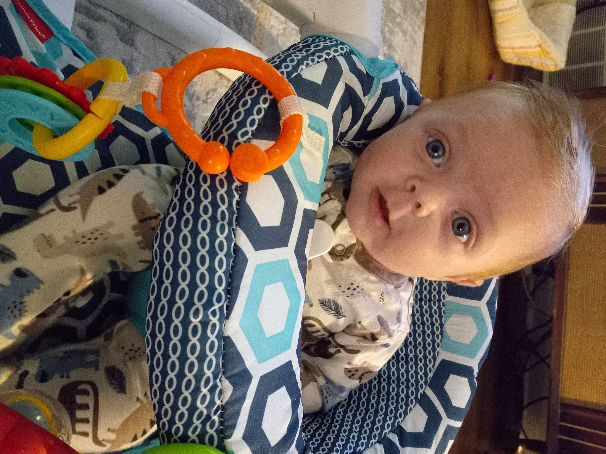 Rhett joined the competition — help win amazing prizes! baby, baby_products, baby_safety, baby_toddler_clothing, bag, cheek, child, circle, fun, happy, headgear, leisure, linens, mammal, pattern, person, personal_protective_equipment, room, toddler, vertebrate