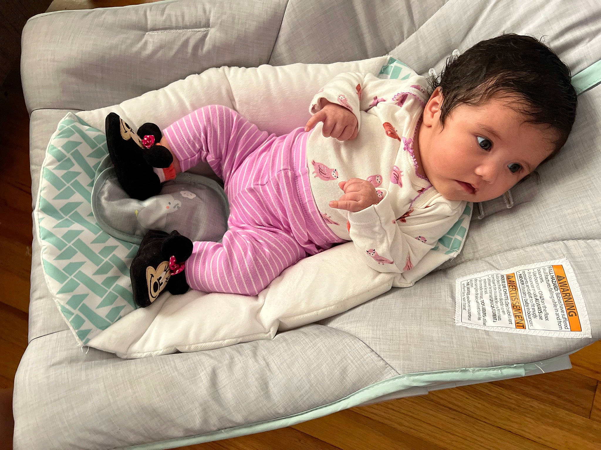 Julie joined the competition — help win amazing prizes! baby, baby_products, baby_toddler_clothing, cheek, child, comfort, couch, flooring, lap, leg, linens, magenta, person, pink, sitting, skin, sleeve, sock, textile, thigh