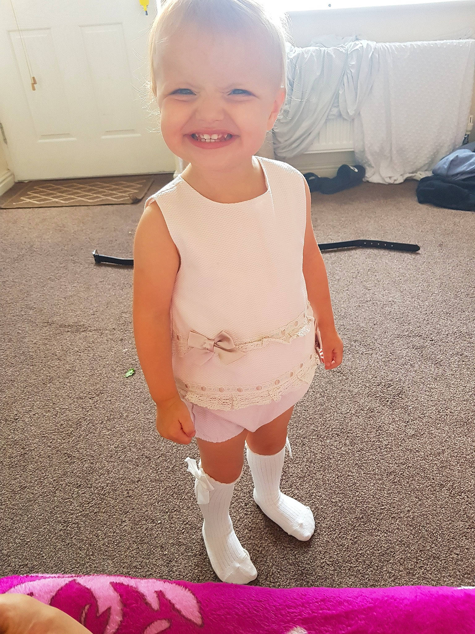 Rorosanna-mae  joined the competition — help win amazing prizes! baby, baby_toddler_clothing, cheek, child, dress, face, flooring, footwear, head, joy, knee, leg, person, pink, shoe, skin, smile, sportswear, standing, summer