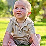Lawson is registered to the contest to win money with this photo: baby, background_blur, blue_eyes, child, clothing, cute, daylight, grass, green, happy, infant, nature, outdoor, portrait, short_sleeve, sitting, skin, smiling, sunlight, young