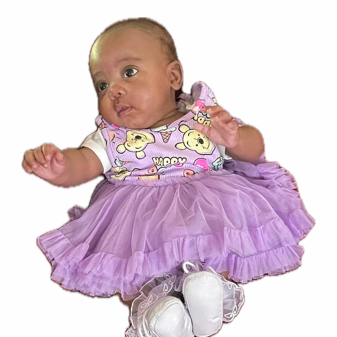 Genesis Battle Duell is registered to the contest to win money with this photo: adorable, baby, child, clothing, colorful, cute, cute_outfit, fashion, happy, infant, playful, portrait, purple_dress, sitting, smiling, toddler, tutu, wearing, white_booties, young_child