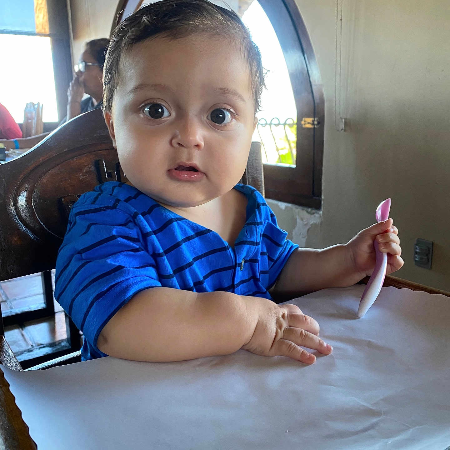 Ezra joined the competition — help win amazing prizes! accessories, baby, bodypart, bracelet, cutlery, electronics, face, finger, furniture, glasses, hand, head, jewelry, person, phone, photography, portrait, sitting, spoon, table