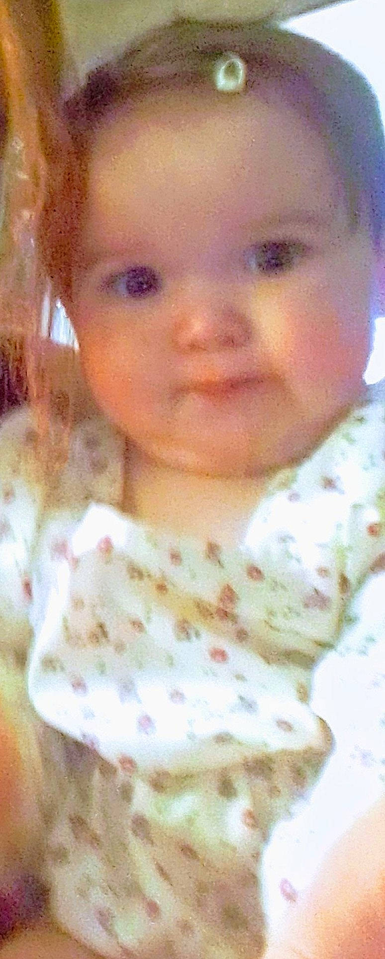 Joslyn is registered to the contest to win money with this photo: baby, baby_toddler_clothing, cheek, chest, child, comfort_food, eyelash, finger_food, flesh, happy, iris, lip, nose, pattern, peach, person, skin, sleeve, smile, toddler