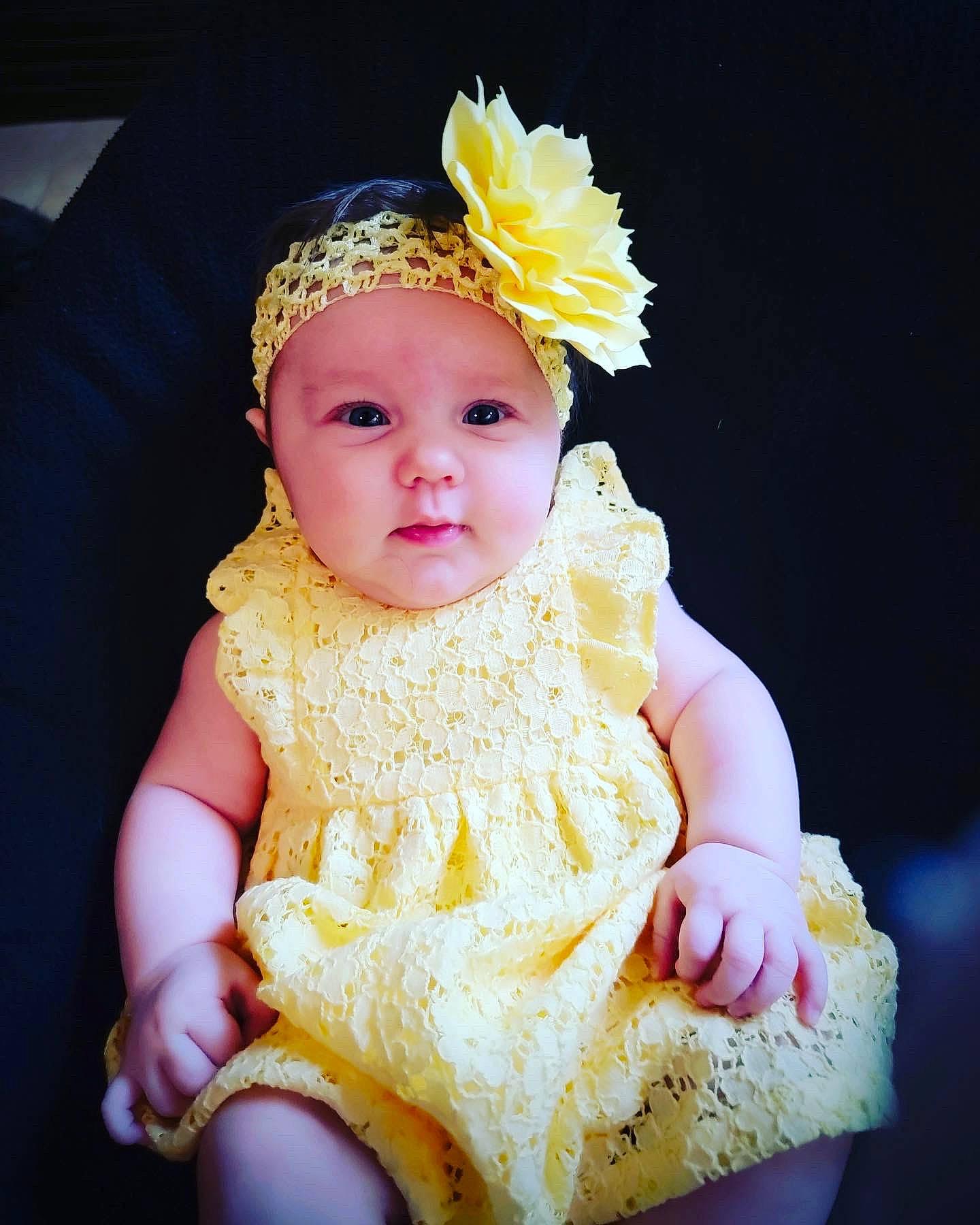 Coraline joined the competition — help win amazing prizes! baby, baby_toddler_clothing, beauty, cap, child, dress, embellishment, finger, hand, happy, hat, headband, headgear, headpiece, headwear, iris, jewellery, necklace, person, petal