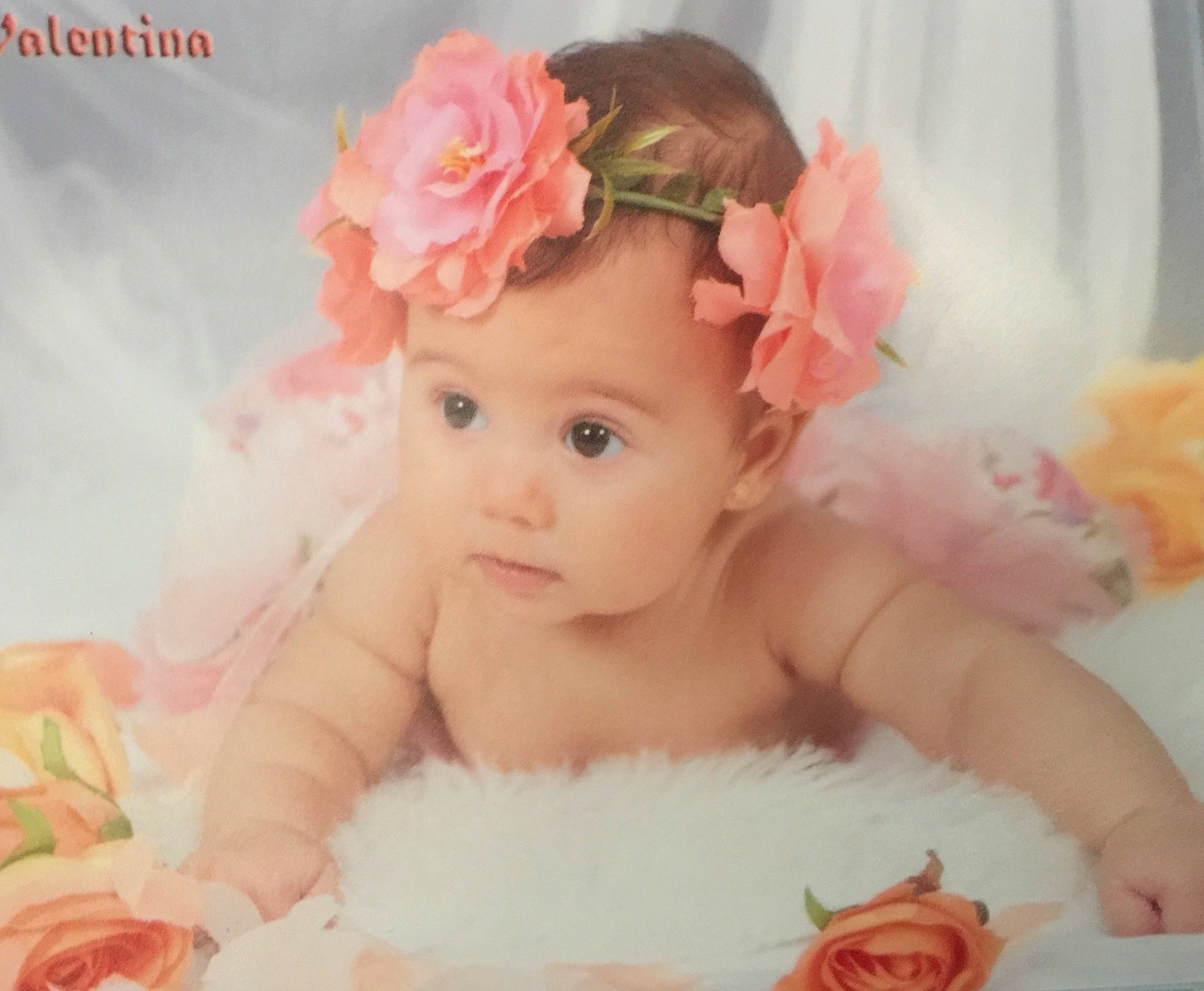 Valentina joined the competition — help win amazing prizes! baby, baby_bloomers, baby_toddler_clothing, child, costume, fashion_accessory, flower, hair_accessory, headband, headgear, headpiece, peach, person, petal, pink, plant, product, smile, toddler