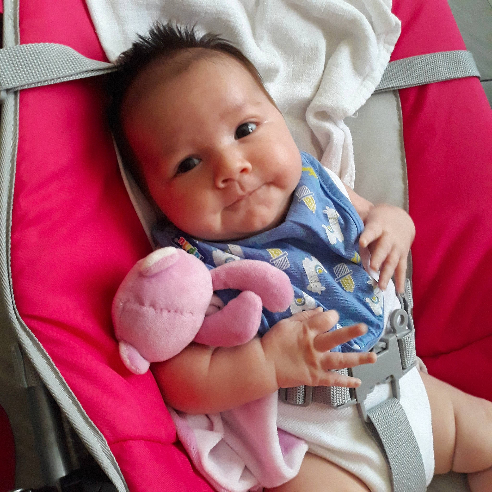 Hélèna participe au concours pour gagner de l'argent avec cette photo : baby, baby_carriage, baby_in_car_seat, baby_products, baby_sleeping, baby_toddler_clothing, birth, cheek, child, hand, person, pink, product, skin, textile, toddler