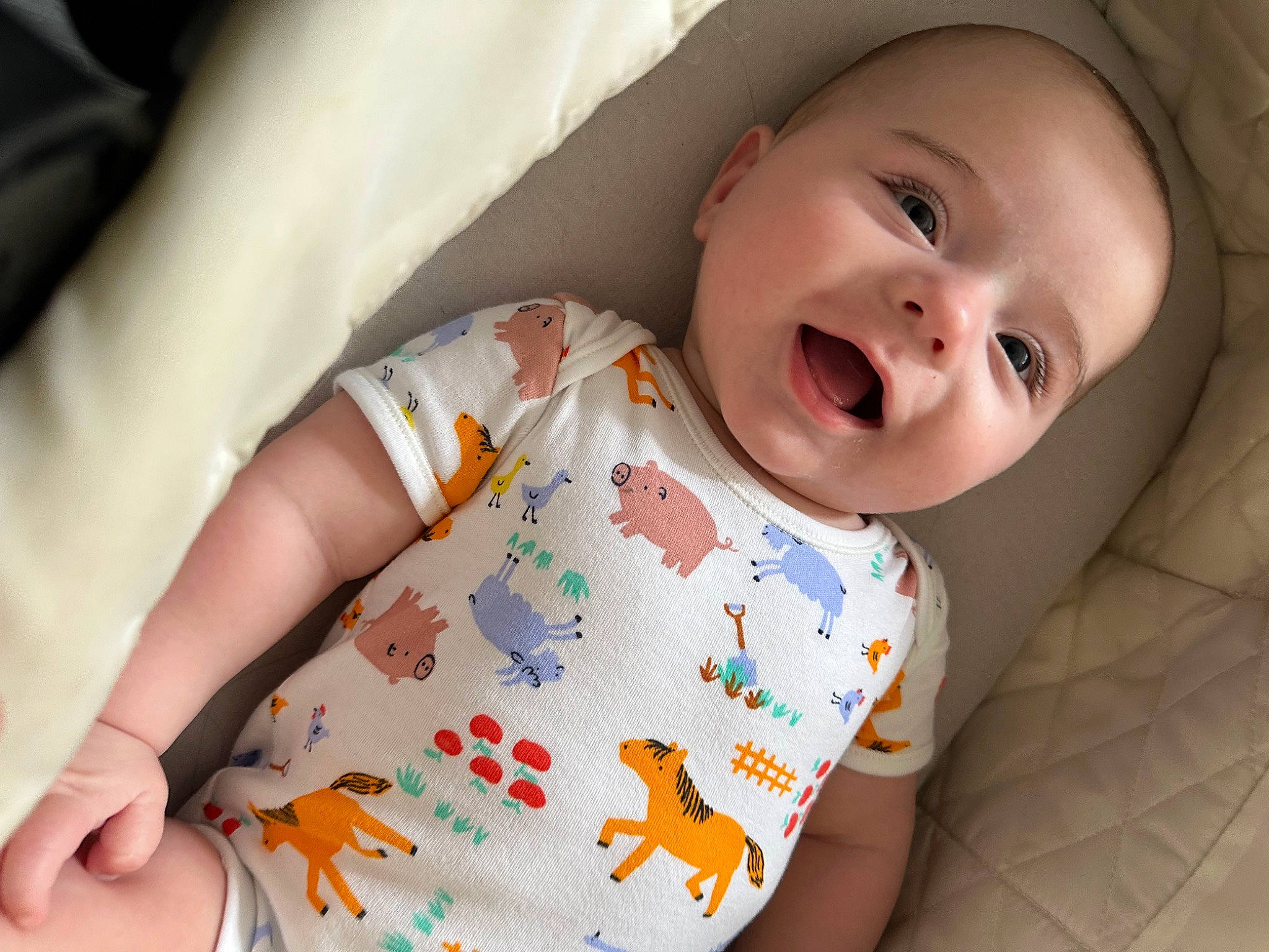 Harrison joined the competition — help win amazing prizes! baby, baby_products, baby_toddler_clothing, cheek, child, chin, comfort, finger, gesture, happy, linens, nail, nose, person, skin, sleeve, smile, textile, thumb, toddler