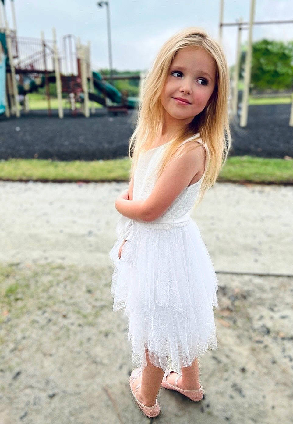 Cordelia joined the competition — help win amazing prizes! blond, clothing, day_dress, dress, eye, face, flash_photography, formal_wear, grass, hair, happy, head, human_leg, joy, knee, one_piece_garment, person, pink, sky, smile