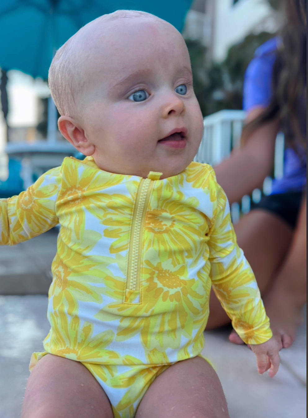 Magnolia joined the competition — help win amazing prizes! baby, baby_toddler_clothing, blue, cheek, facial_expression, finger, fun, hairstyle, happy, human, infant_bodysuit, iris, joint, nose, person, pink, product, skin, sleeve, standing