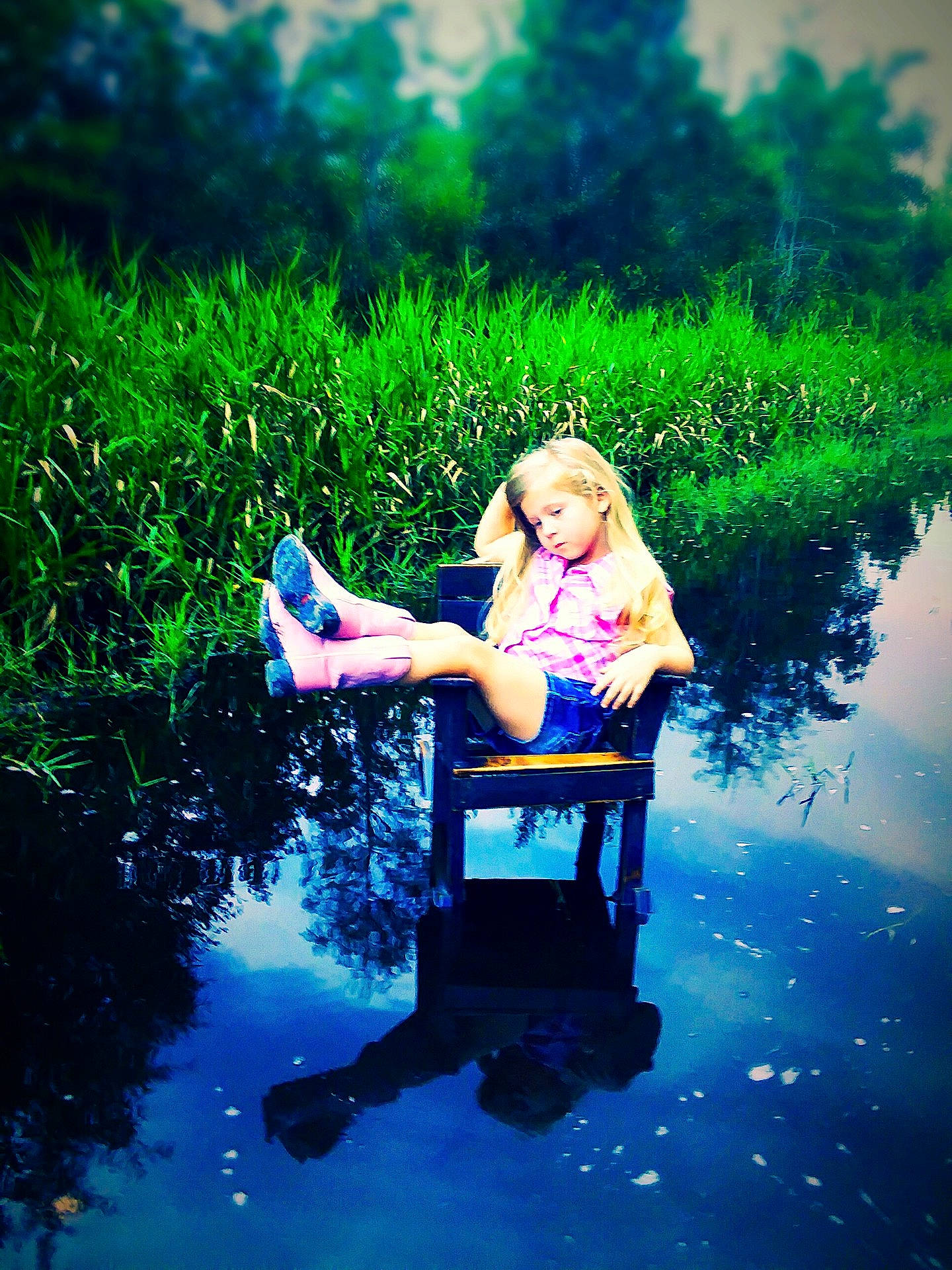 Kenzlee joined the competition — help win amazing prizes! computer_wallpaper, fun, girl, grass, green, leisure, nature, person, photography, plant, reflection, sitting, sky, sunlight, tree, vacation, water, watercourse