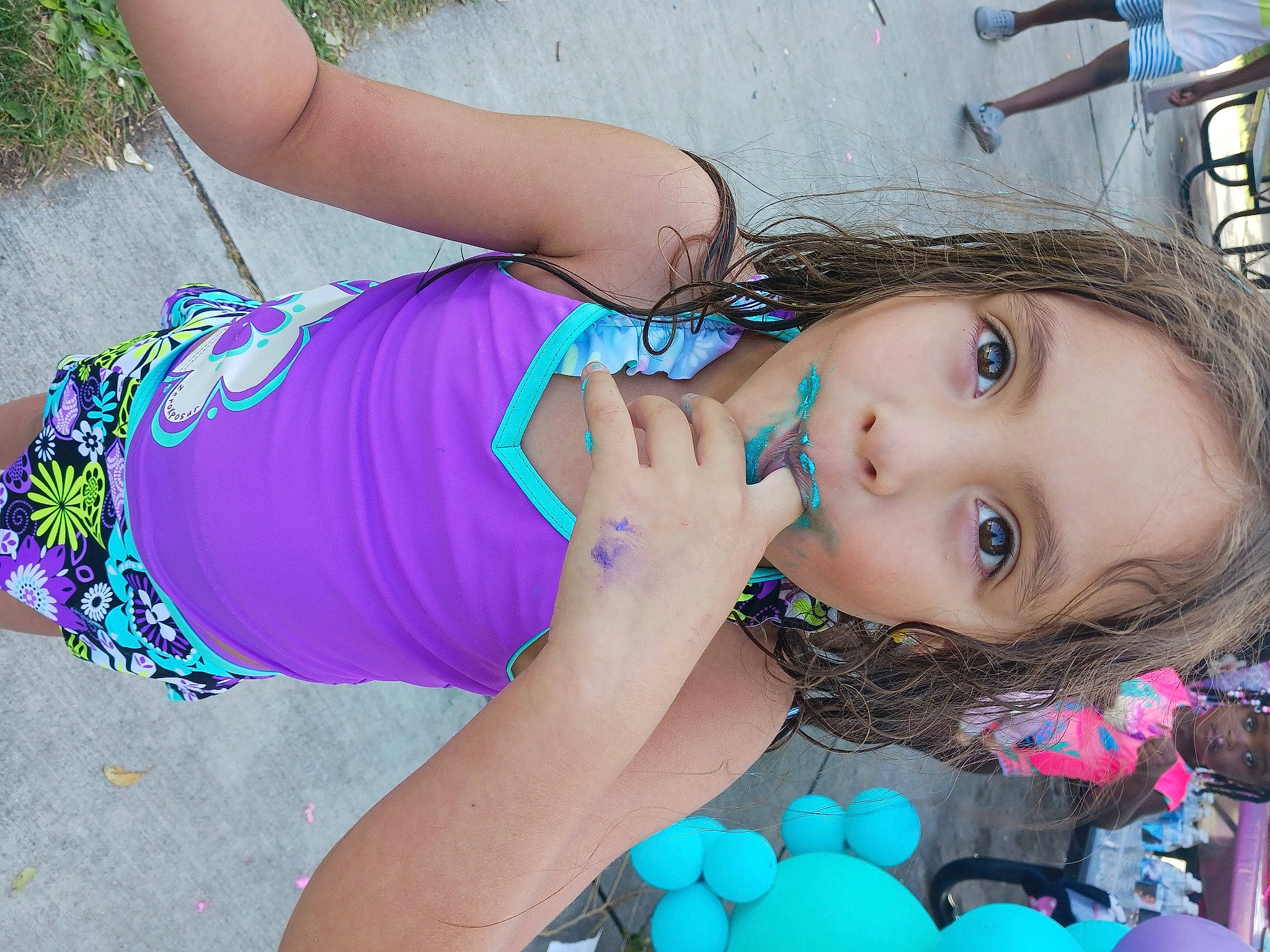 Briella joined the competition — help win amazing prizes! child, electric_blue, eye, eyelash, fun, grass, green, happy, head, headwear, leisure, magenta, pattern, person, play, portrait_photography, purple, sweetness, toddler, vacation