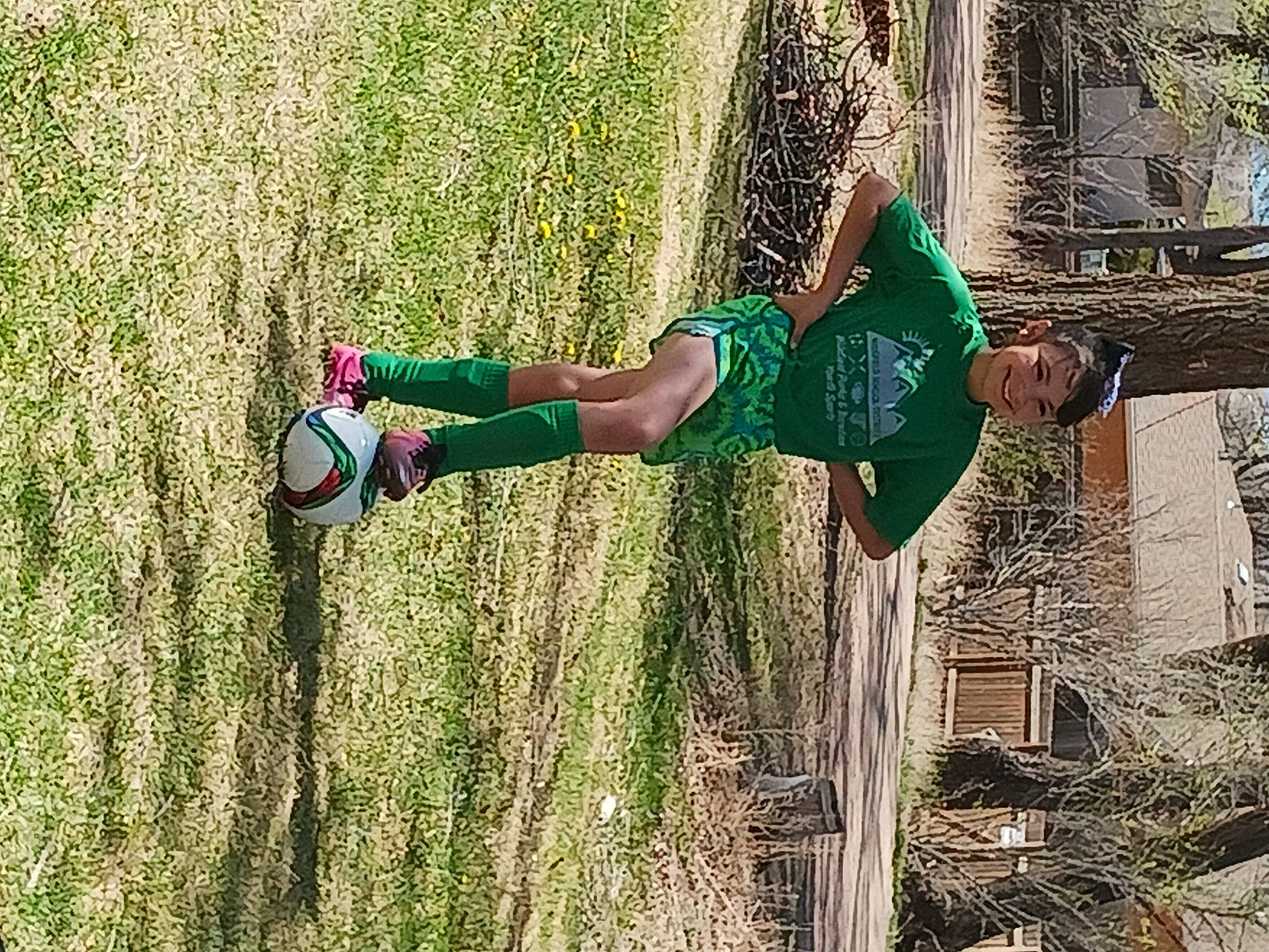 Leah joined the competition — help win amazing prizes! ball, competition_event, fun, grass, human_body, human_leg, joy, knee, leisure, people_in_nature, person, plant, player, recreation, shorts, sneakers, sock, soil, sports, sportswear