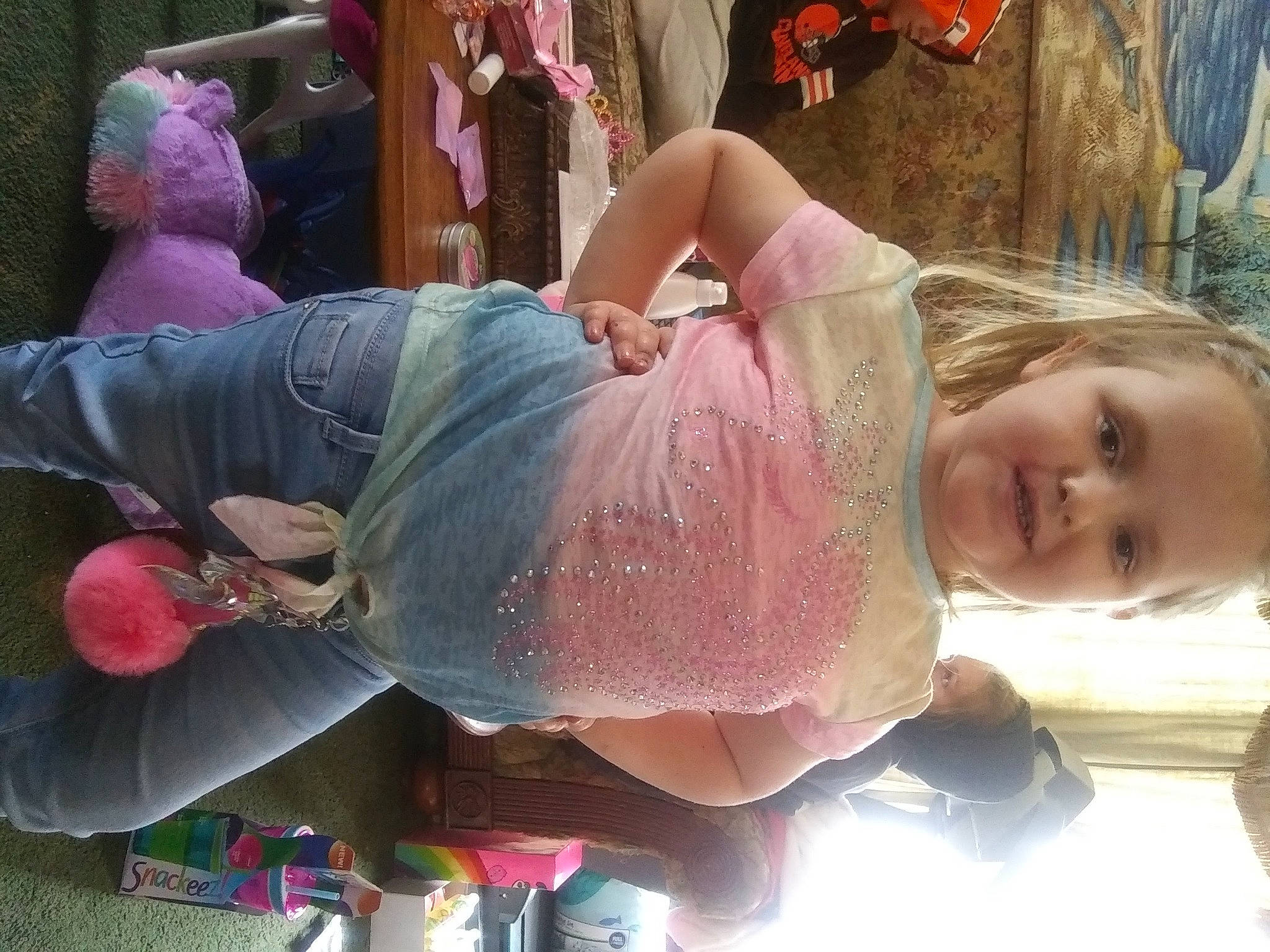 Adrianna joined the competition — help win amazing prizes! baby, child, flesh, fun, happy, leisure, magenta, mouth, person, pink, room, sitting, smile, textile, thigh, toddler