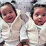 Ariel And Mafia joined the competition — help win amazing prizes! baby, twins, infant, smile, surprised, white_clothing, vest, pigtails, cute, lying_down, blanket, indoor, child, adorable, happy, expression, face, skin, person, young