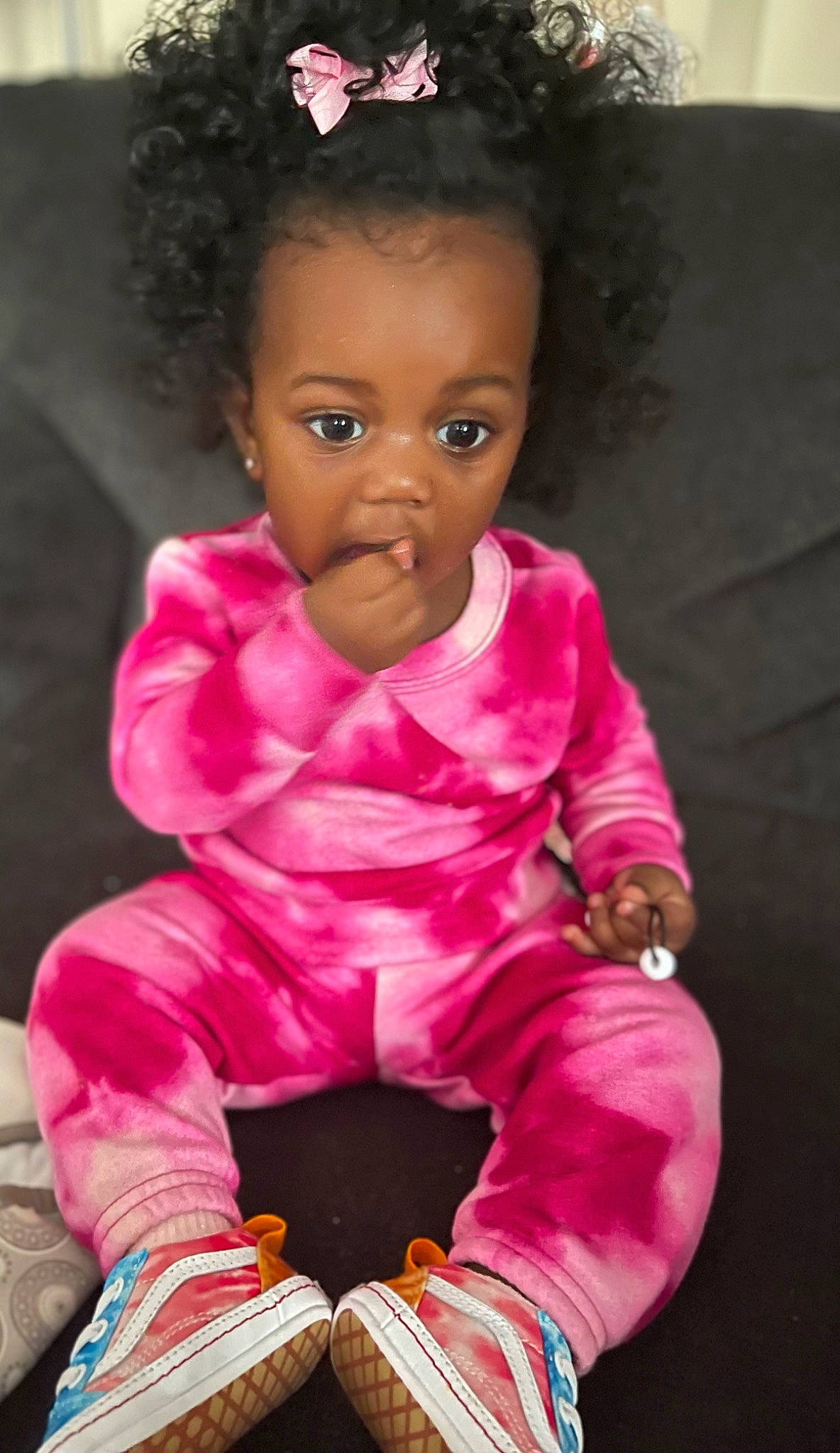 Kari joined the competition — help win amazing prizes! baby, baby_products, baby_toddler_clothing, baby_toys, cheek, child, child_model, eyelash, face, fun, happy, magenta, nose, person, pink, play, purple, sitting, skin, sleeve