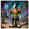 Idunn participe au concours pour gagner de l'argent avec cette photo : action_figure, dog, armor, crystal_staff, fantasy, warrior, runes, rocks, fog, sand, seashells, sculpture, toy, figurine, mythical, golden_armor, black_and_white_dog, stand, background, decorative