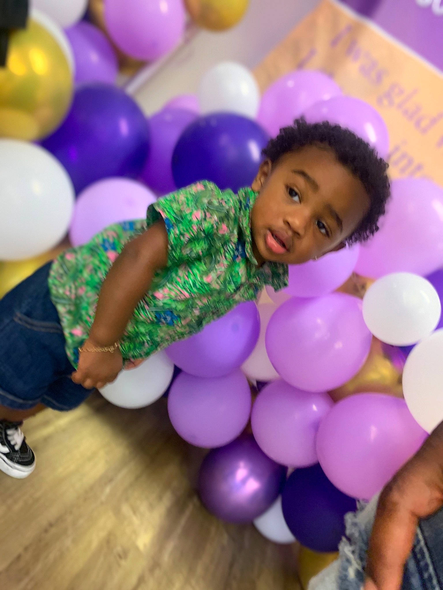 Rayvon joined the competition — help win amazing prizes! balloon, birthday, child, event, fun, happy, leisure, magenta, party, party_supply, person, photograph, pink, play, purple, room, snapshot, sweetness, t_shirt, toddler