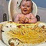 Kayyson is registered to the contest to win money with this photo: baby, high_chair, messy, spaghetti_sauce, food, meal_time, happy, smiling, child, face, hands, indoor, plastic_chair, cooking, sauce, feeding, cute, toddler, dirt, playful