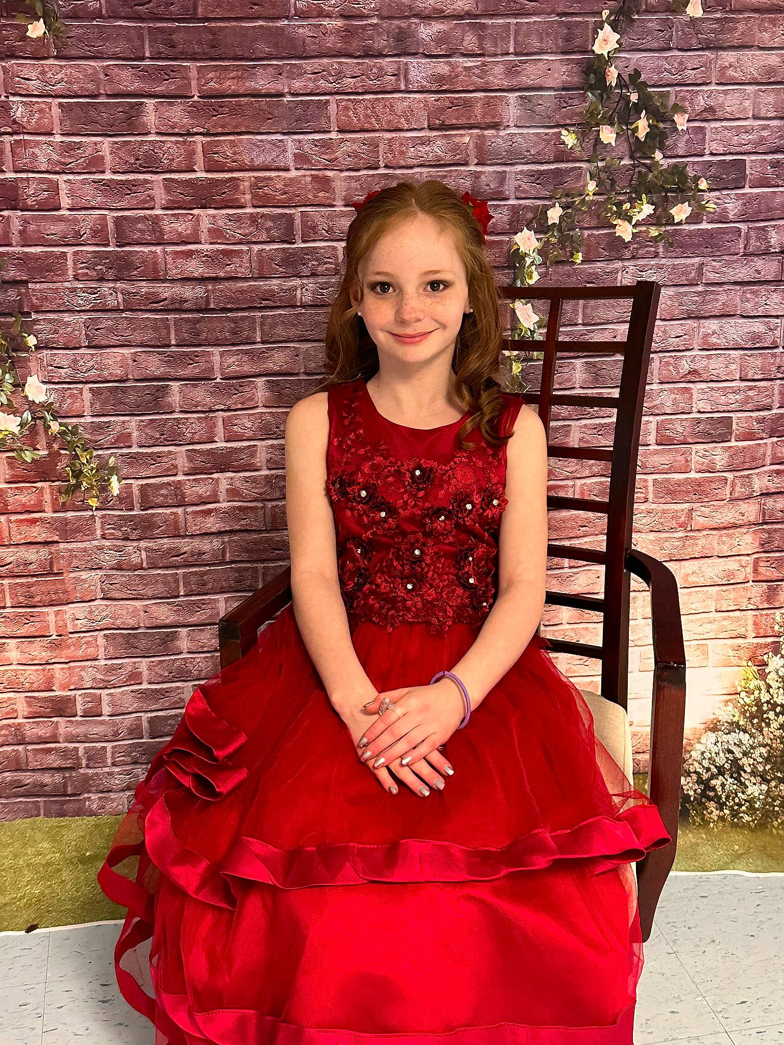 Emily Myjesta is registered to the contest to win money with this photo: bridal_party_dress, day_dress, dress, face, fashion_design, gown, hairstyle, happy, joy, magenta, one_piece_garment, person, photograph, pink, plant, red, shoulder, sleeve, smile, standing