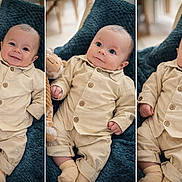 Eden participe au concours pour gagner de l'argent avec cette photo : baby, child, infant, plush_toy, blanket, beige_clothing, socks, portrait, triptych, smiling, curious, indoors, cozy, soft_toys, cute, young_child, seated, comfortable, natural_light, expression