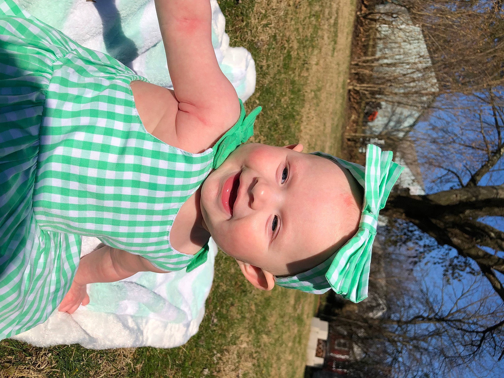 Anastasia joined the competition — help win amazing prizes! child, cool, fun, grass, happy, leisure, pattern, people_in_nature, person, plaid, plant, recreation, sitting, spring, t_shirt, toddler, tree, winter, wood, woody_plant