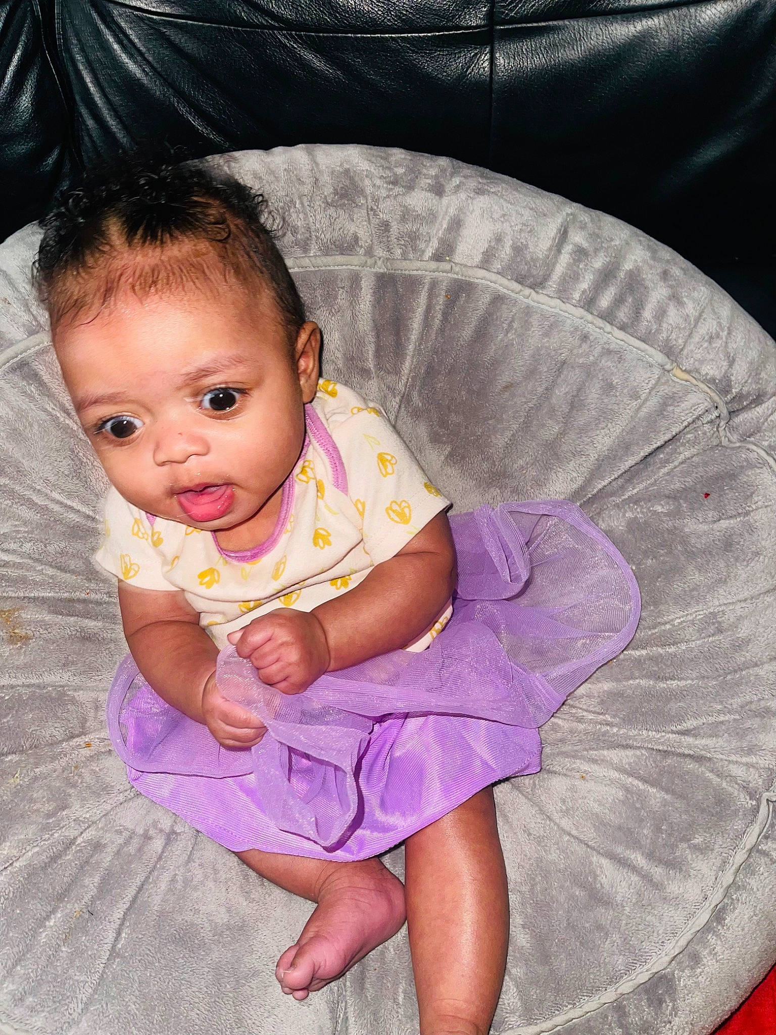 Oaklynn joined the competition — help win amazing prizes! baby, baby_toddler_clothing, cheek, comfort, dress, eye, flash_photography, hair, happy, head, iris, magenta, person, pink, product, purple, skin, sleeve, smile, textile