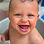 Amari joined the competition — help win amazing prizes! baby, smiling, wet_hair, blue_eyes, tub, water, skin, child, happy, cute, expression, mouth_open, tongue, indoors, closeup, portrait, bare_chest, infant, joyful, playful