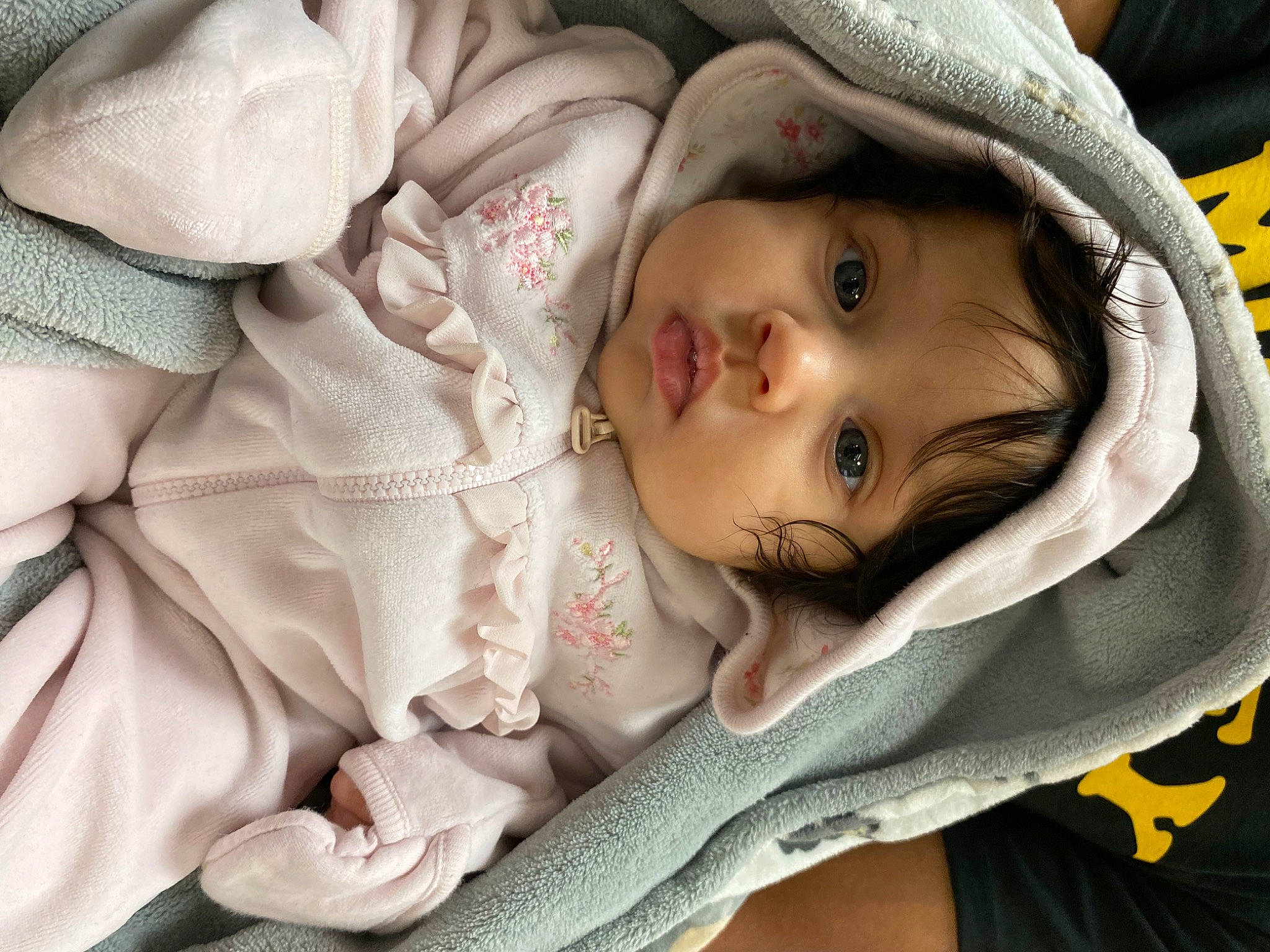 Layla is registered to the contest to win money with this photo: baby, baby_carriage, baby_toddler_clothing, cheek, comfort, eye, eyebrow, eyelash, face, hand, happy, head, headwear, iris, lip, nose, person, skin, smile, textile