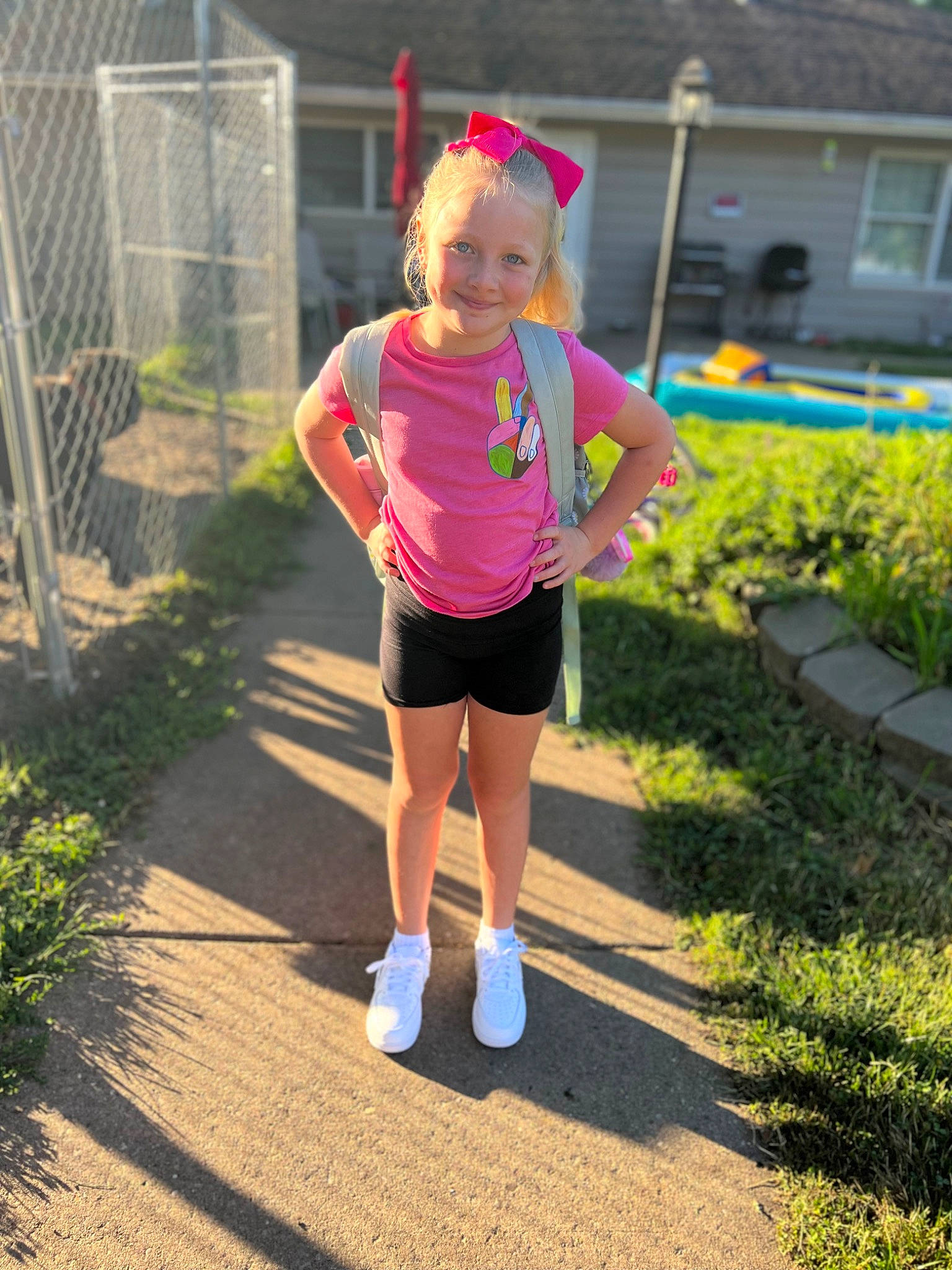 Macie joined the competition — help win amazing prizes! asphalt, athlete, electric_blue, exercise, fun, grass, human_leg, joy, knee, leisure, person, pink, plant, public_space, recreation, running, shorts, sportswear, t_shirt, thigh