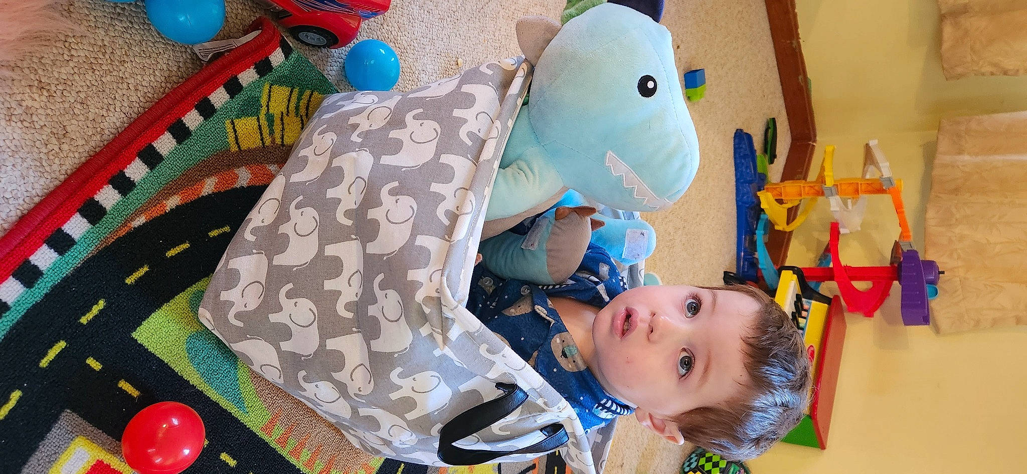 Michael is registered to the contest to win money with this photo: art, baby, baby_products, baby_toddler_clothing, baby_toys, blue, child, comfort, fun, happy, leisure, pattern, person, play, plush, room, stuffed_toy, textile, toddler, toy