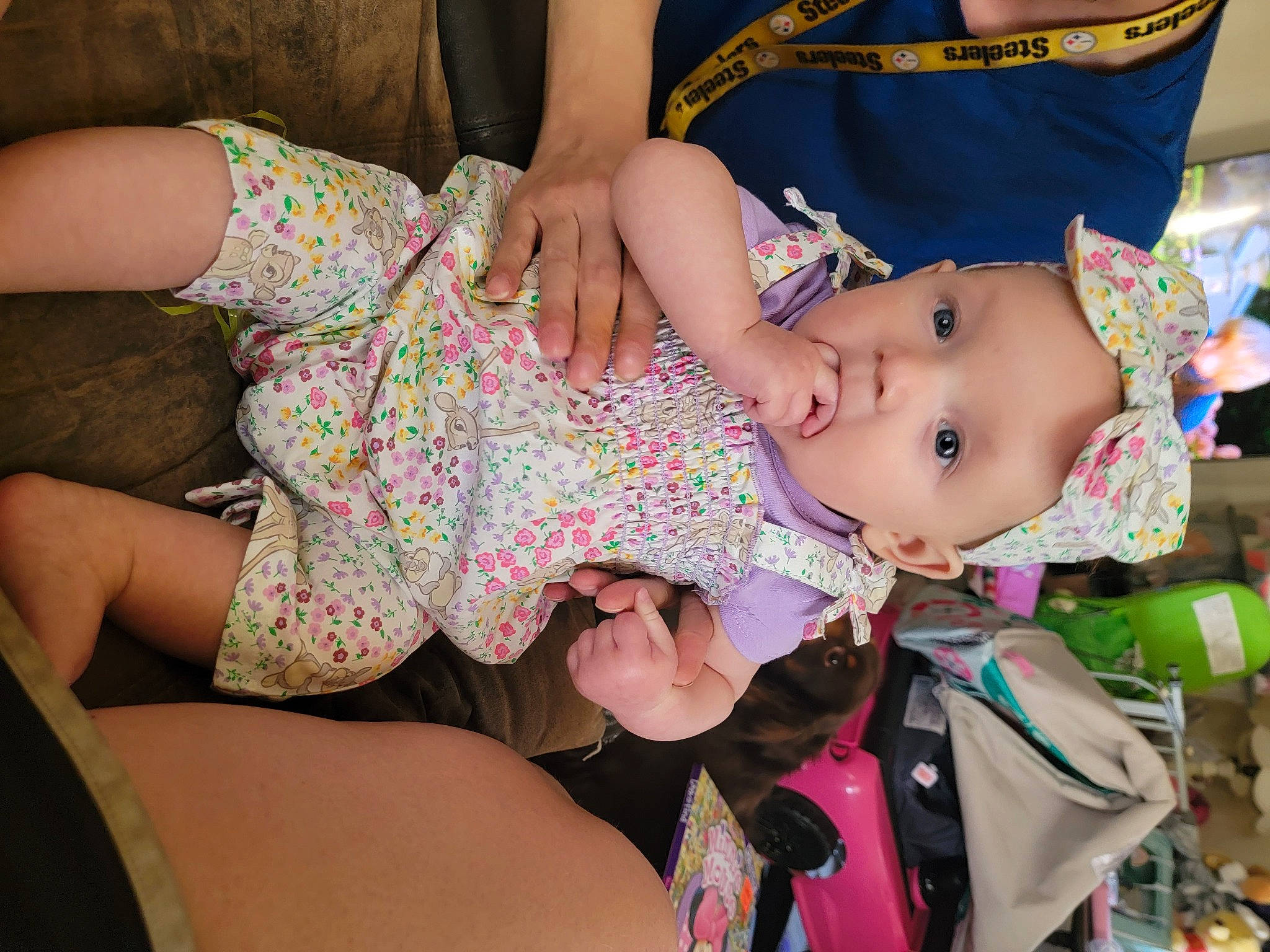 Raelynn is registered to the contest to win money with this photo: baby, baby_toddler_clothing, cheek, child, clothing, dress, finger, fun, hand, happy, headwear, human_leg, leg, nail, pattern, person, pink, skin, summer, thigh