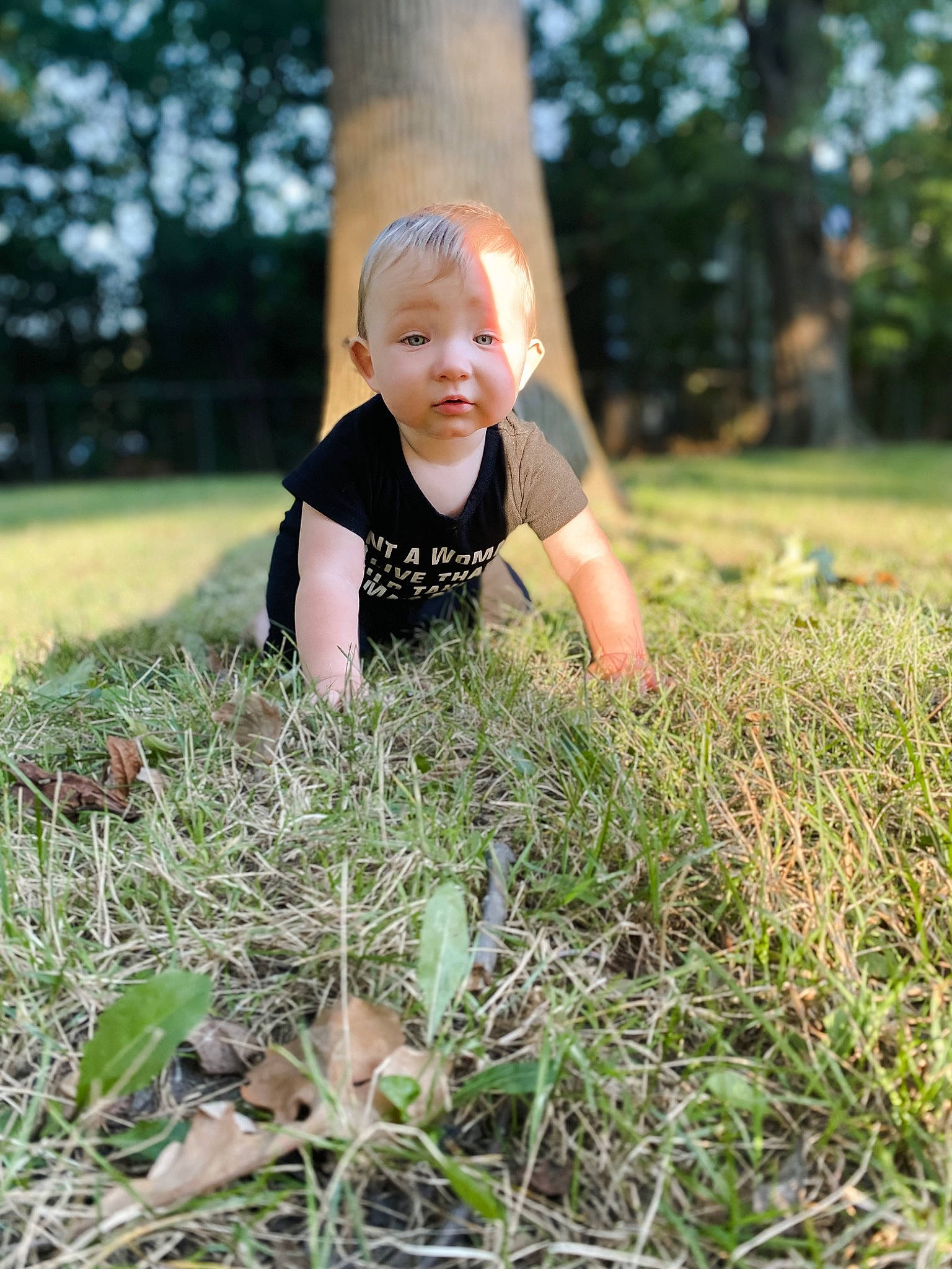 Xander is registered to the contest to win money with this photo: baby, baby_toddler_clothing, child, dress, flash_photography, grass, grassland, happy, hat, landscape, lawn, leaf, meadow, people_in_nature, person, plant, prairie, sitting, toddler, tree