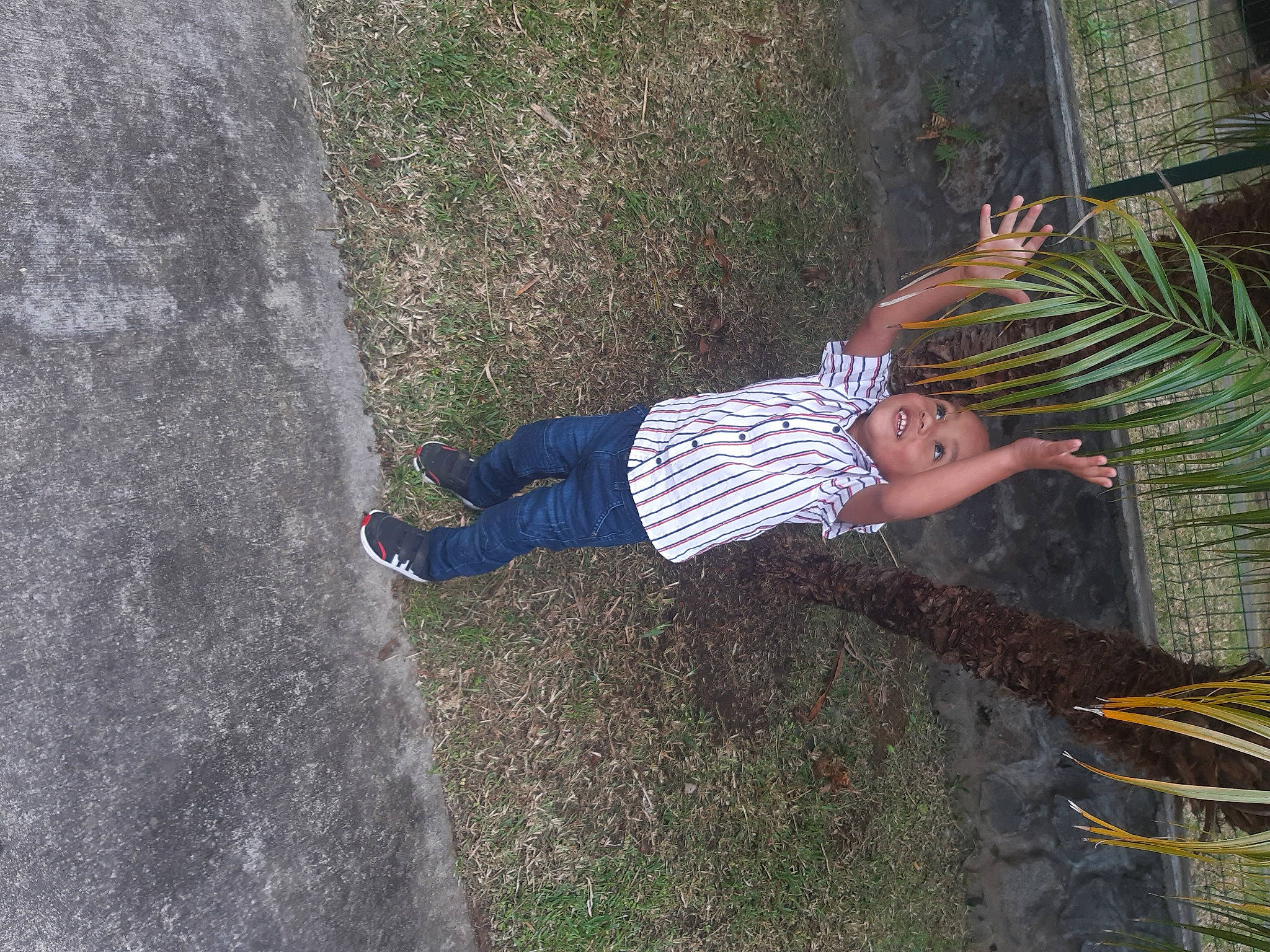 Lyam participe au concours pour gagner de l'argent avec cette photo : arecales, concrete, electric_blue, foot, fun, grass, headwear, human_body, human_leg, leisure, people_in_nature, person, plant, recreation, sandal, shadow, soil, t_shirt, terrestrial_plant, thigh