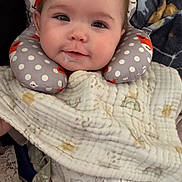 Valerica joined the competition — help win amazing prizes! baby, blanket, child, closeup, clothing, cozy, cute, drool, face, fox_pattern, head_support, indoors, infant, lying_down, person, pillow, polka_dot, portrait, smile, soft_texture