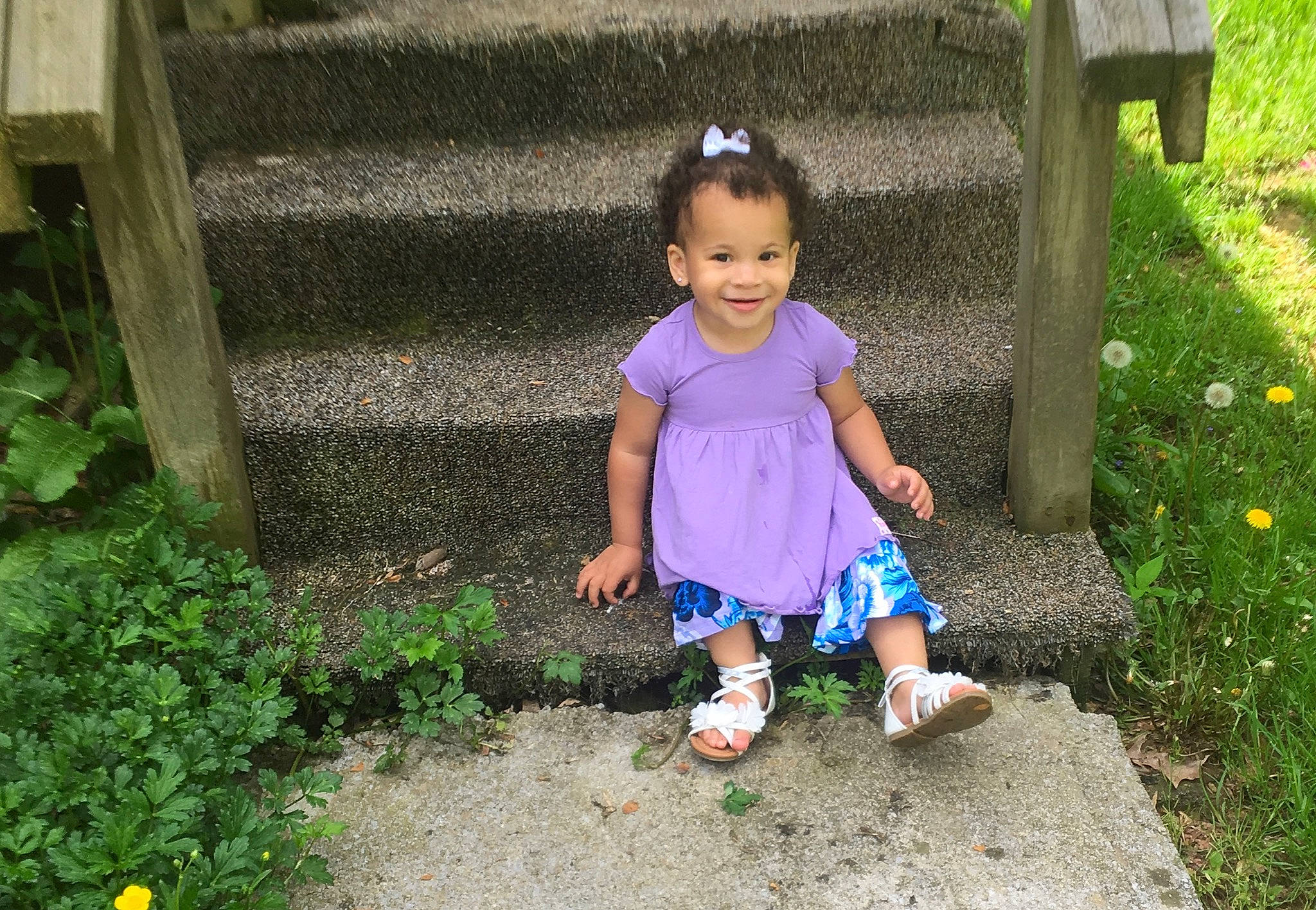 Aubri is registered to the contest to win money with this photo: child, fun, garden, grass, joy, person, plant, play, shoe, skin, smile, summer, toddler, vacation, yard