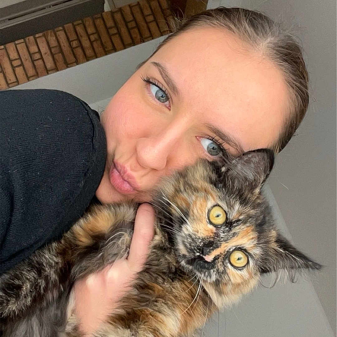 Moon participe au concours pour gagner de l'argent avec cette photo : accessories, adult, animal, cat, clothing, door, face, female, glasses, head, indoors, interiordesign, kitten, manx, person, pet, photography, portrait, selfie, woman