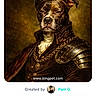 dog, portrait, armor, vintage_clothing, regal, serious_expression, indoor, painting_style, aristocratic, chain, medallion, brown_fur, historical_style, noble, costume, decorative, close_up, animal_portrait, digital_art, kingpet