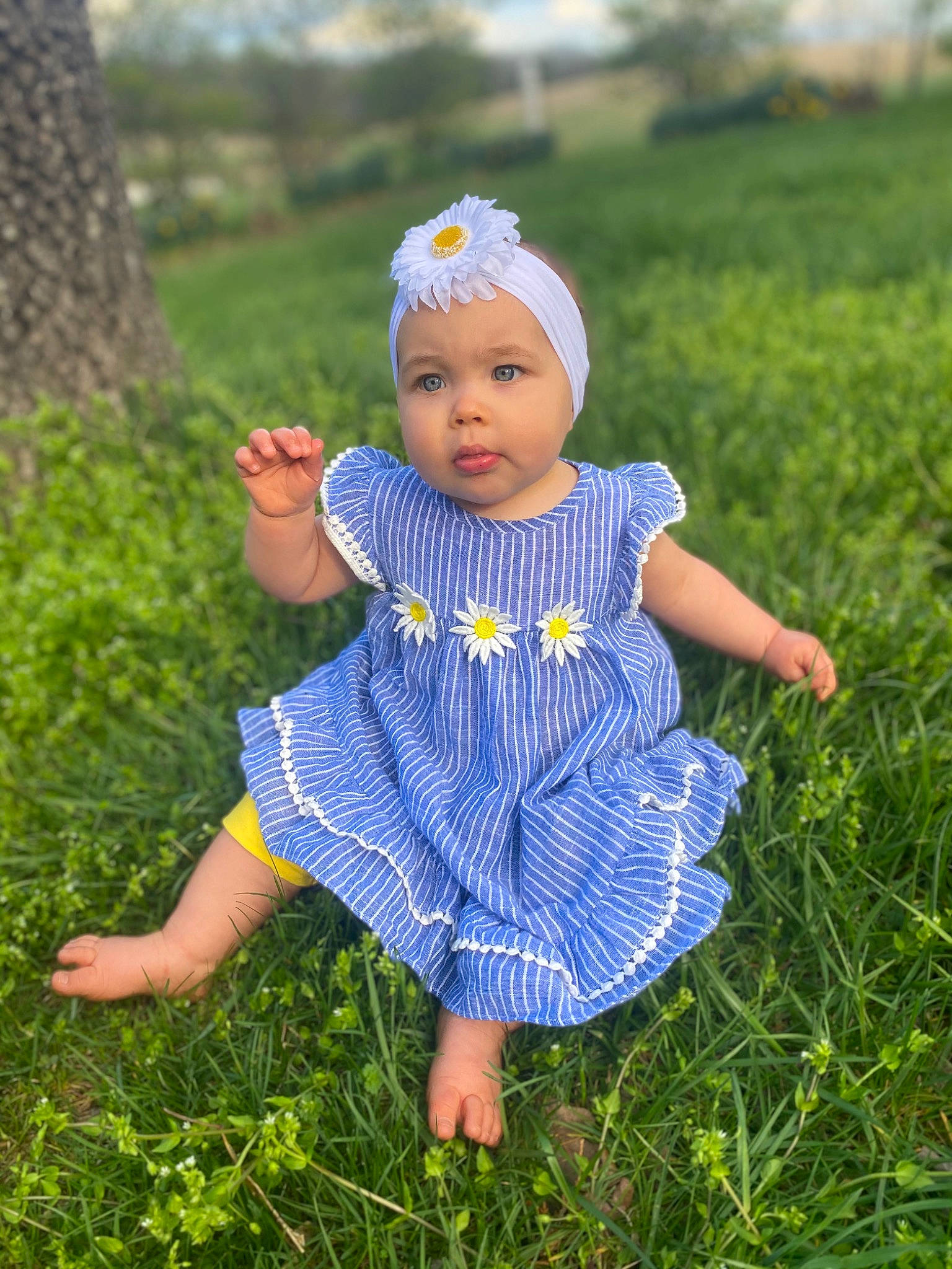Valorie joined the competition — help win amazing prizes! baby, baby_toddler_clothing, beauty, botany, dress, electric_blue, grass, grass_family, grassland, hand, happy, headwear, leaf, meadow, people_in_nature, person, plant, purple, skin, sunlight