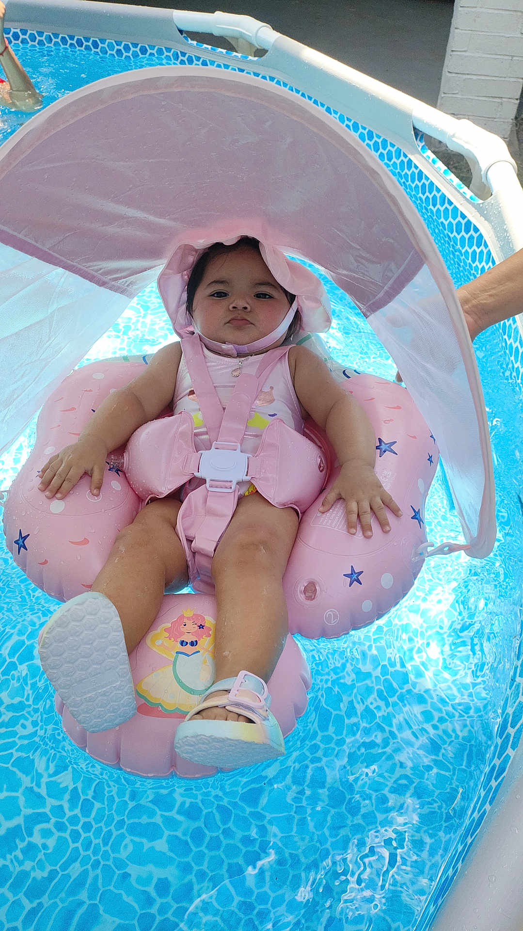 Ema joined the competition — help win amazing prizes! baby, child, pool, water, float, pink, sunshade, swimming, infant, summer, outdoor, sandal, cute, relaxing, safety, person, fun, toy, swimwear, hand