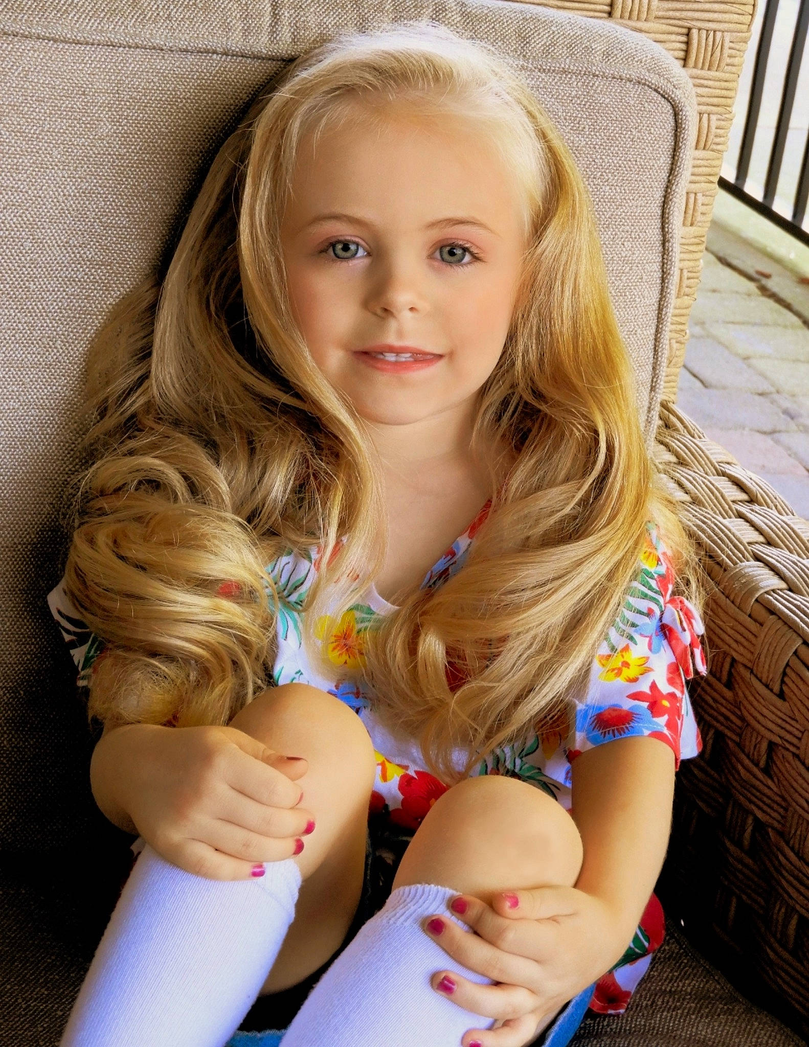 Airianna joined the competition — help win amazing prizes! beauty, blond, brown_hair, child, child_model, finger, hair, hairstyle, leg, long_hair, person, sitting, smile, thigh, toddler