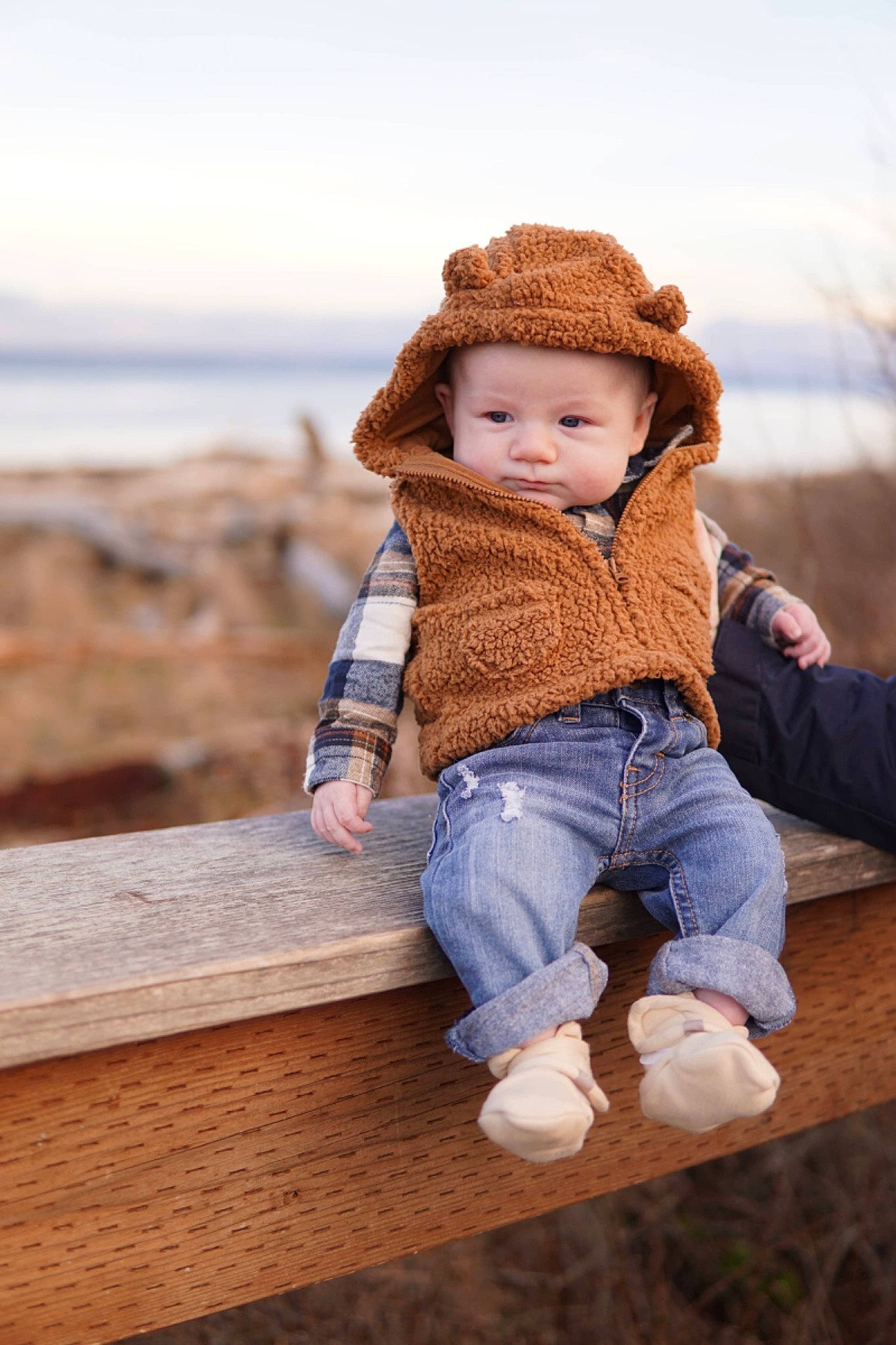 Hudson joined the competition — help win amazing prizes! baby, baby_toddler_clothing, blond, cap, child, facial_expression, flash_photography, fun, happy, headwear, human_body, leisure, outerwear, pattern, person, sitting, skin, sky, sleeve, textile