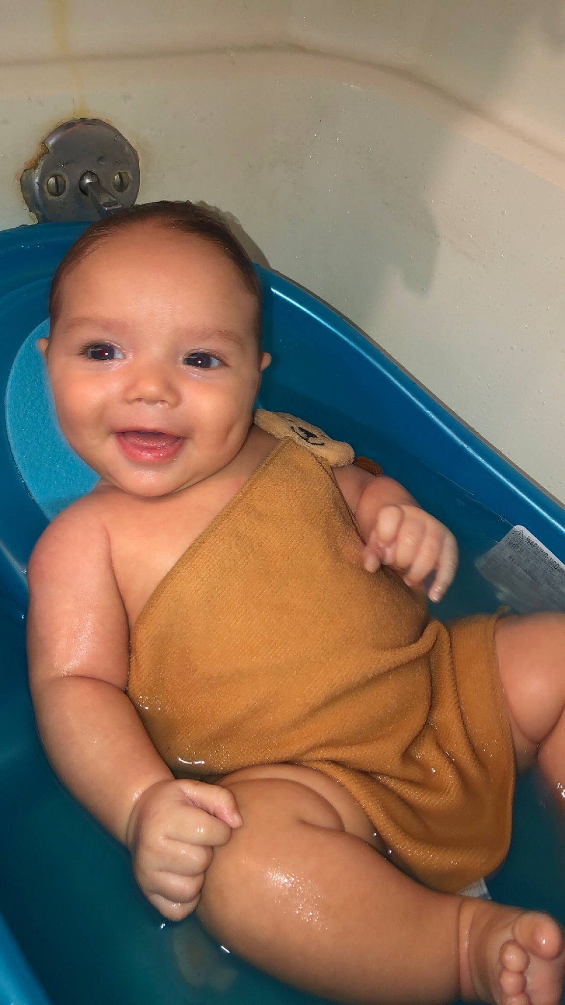 Liam joined the competition — help win amazing prizes! baby, baby_bathing, bathing, bathtub, cheek, chest, child, eye, joy, person, skin, smile, stomach, toddler