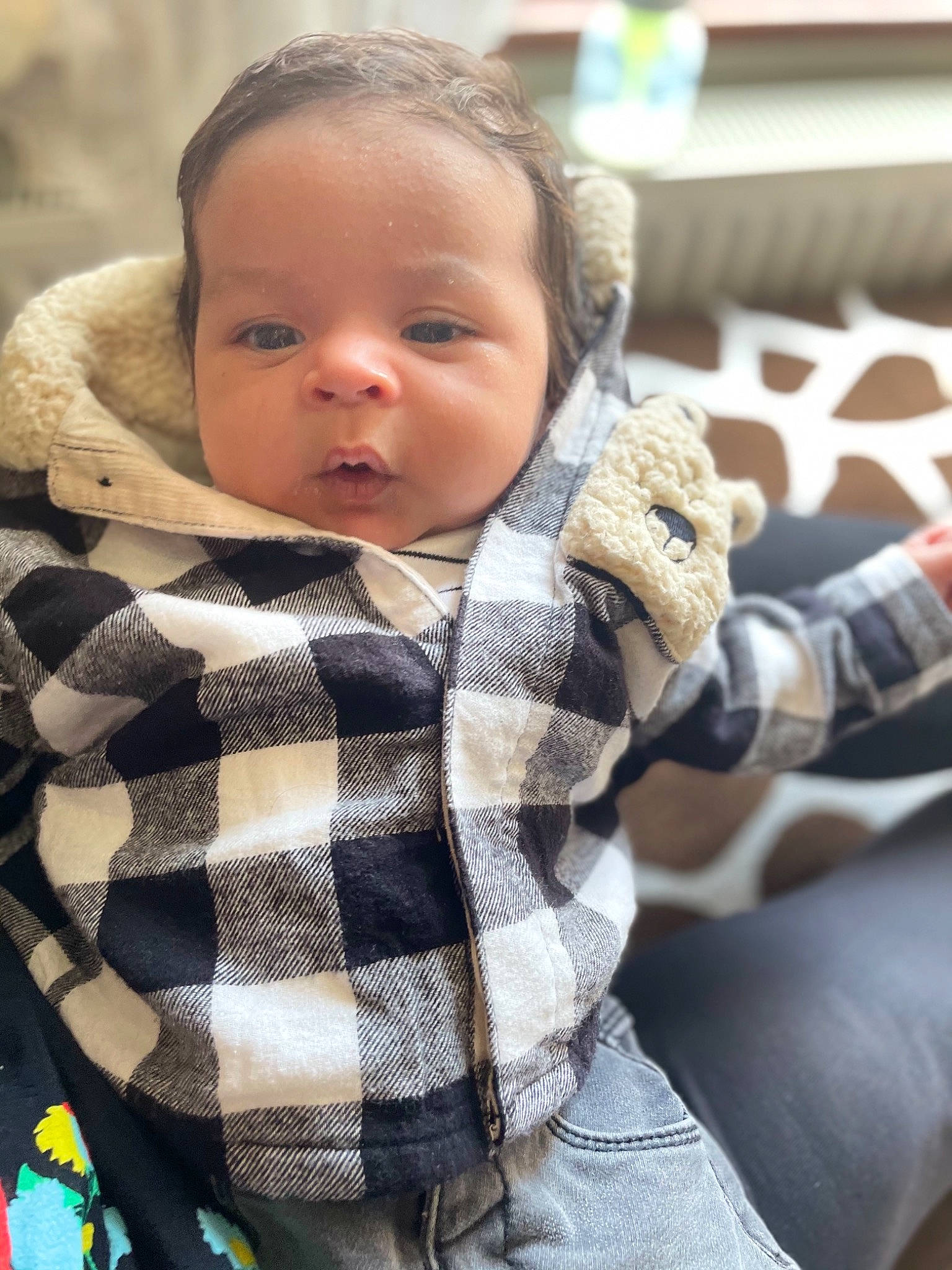 Avi joined the competition — help win amazing prizes! baby, baby_toddler_clothing, cheek, child, comfort, face, happy, head, mammal, nose, pattern, person, plaid, product, sitting, skin, sleeve, tartan, toddler, vertebrate
