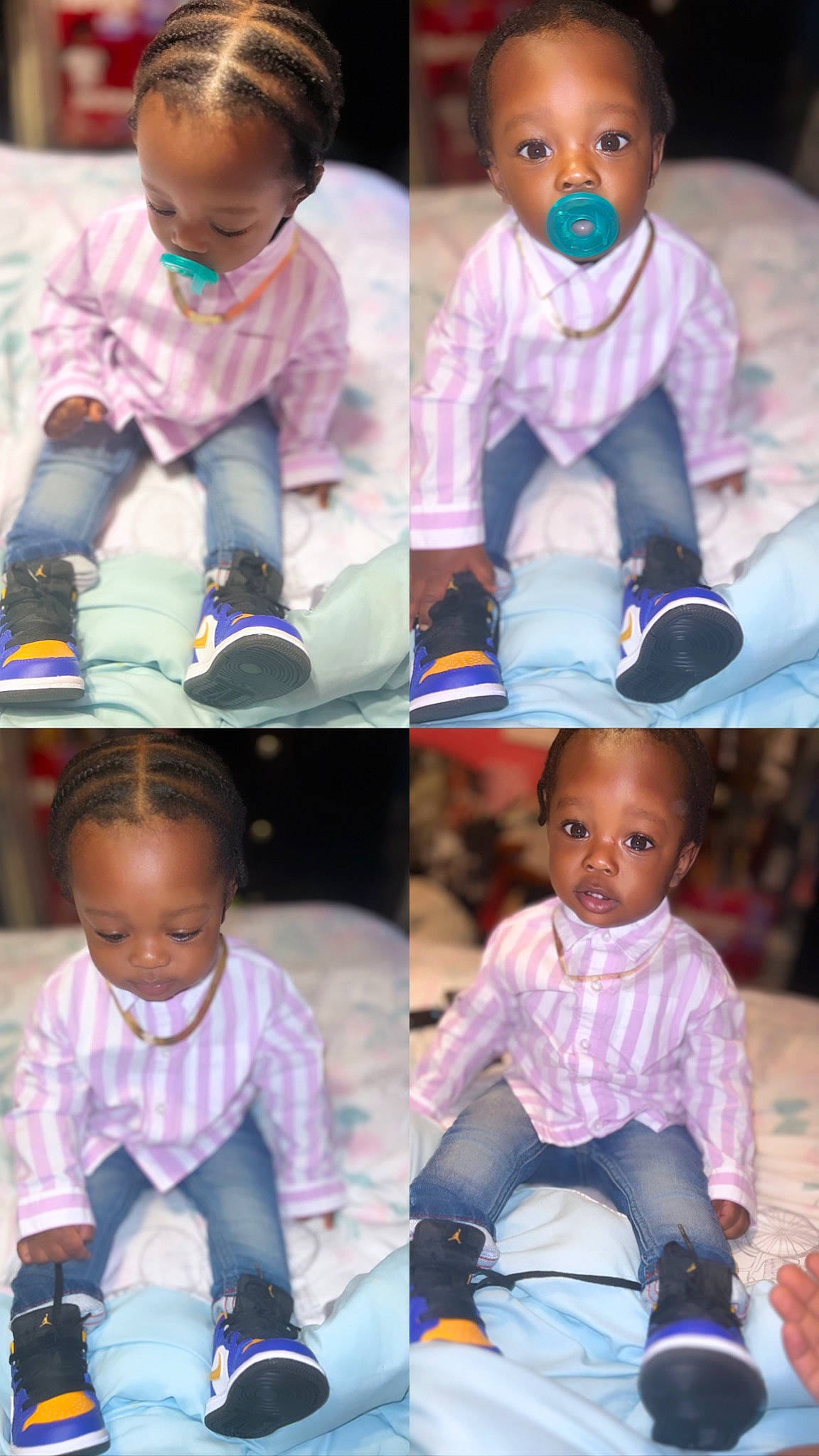 Tyran is registered to the contest to win money with this photo: baby_toddler_clothing, blue, child, clothing, face, facial_expression, hairstyle, happy, hat, human, outerwear, person, photograph, pink, product, purple, skin, sleeve, toddler, white