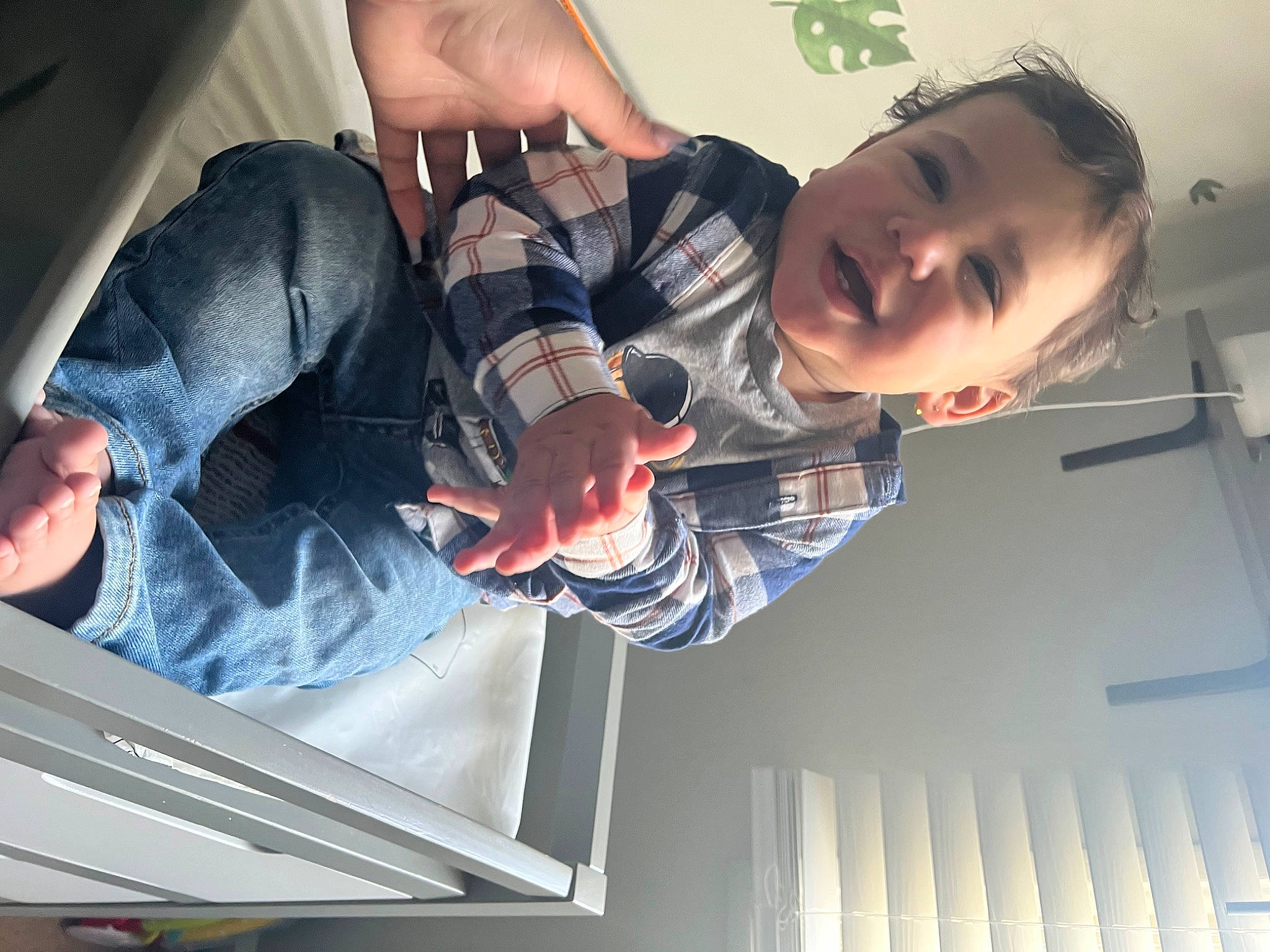 Donovan joined the competition — help win amazing prizes! ceiling, comfort, elbow, eyewear, finger, fun, gesture, hand, happy, nail, person, plaid, room, sitting, t_shirt, thumb, window, wrist